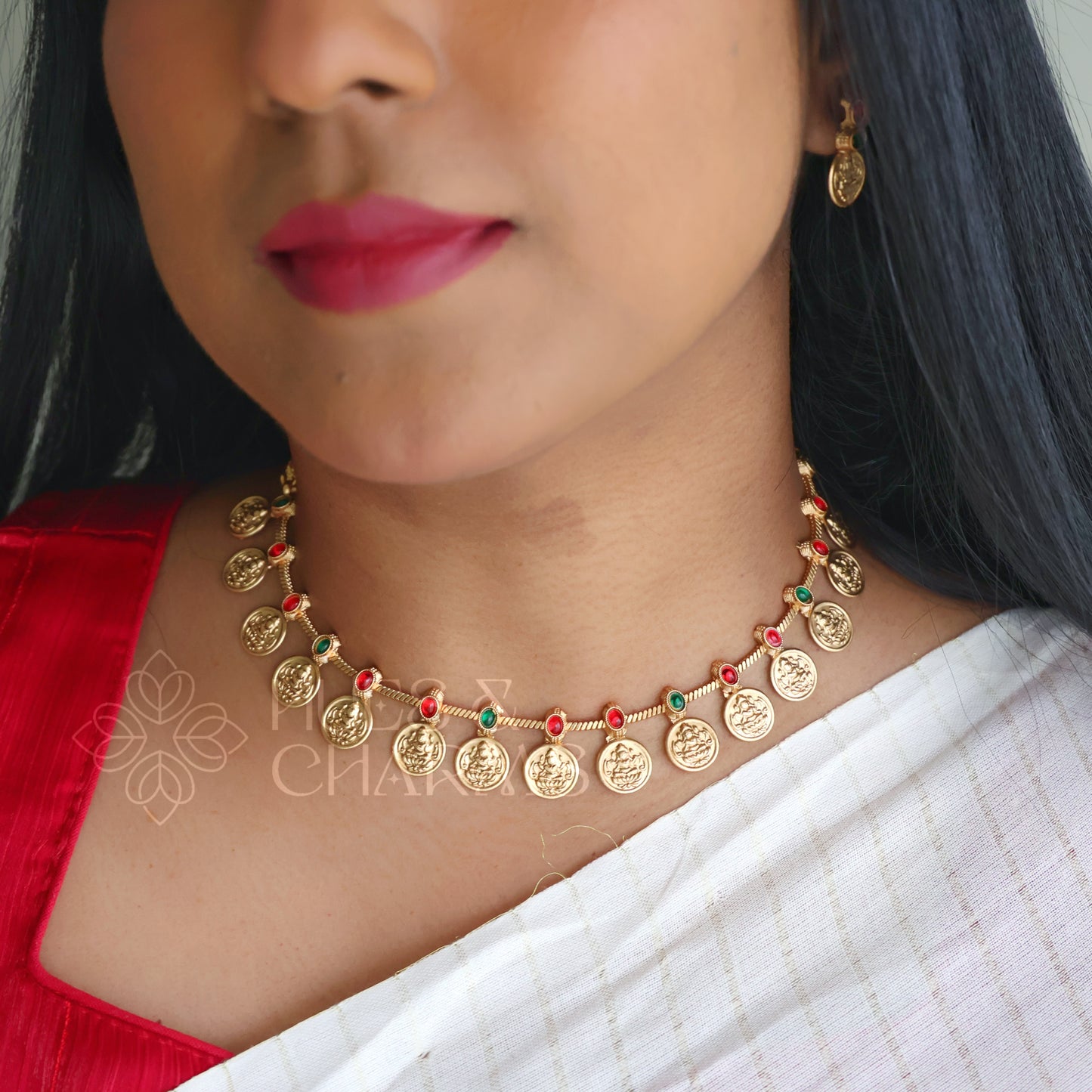 GOLDEN LAKSHMI COIN KEMP NECKLACE SET