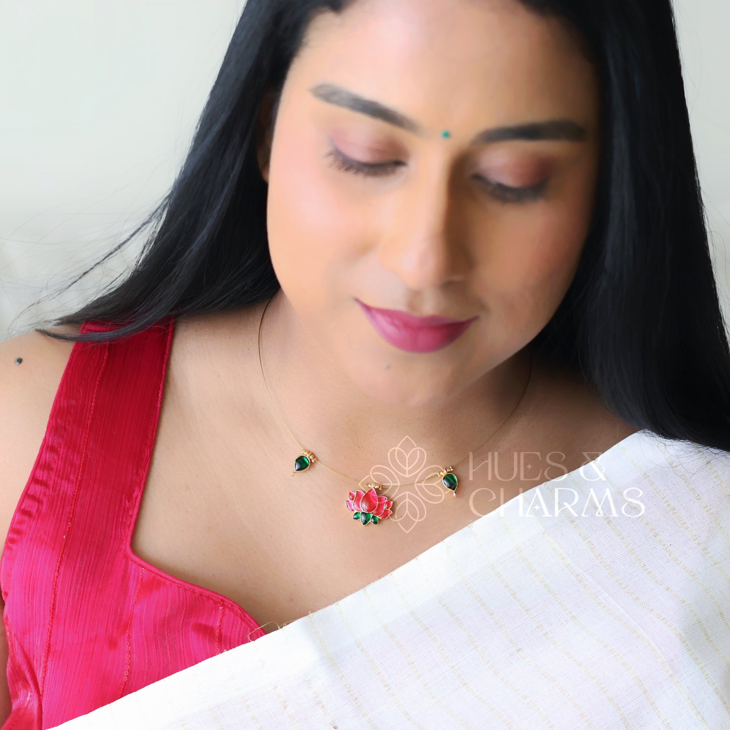 ETERNAL LOTUS FLOATING NECKPIECE- PINK AND GREEN