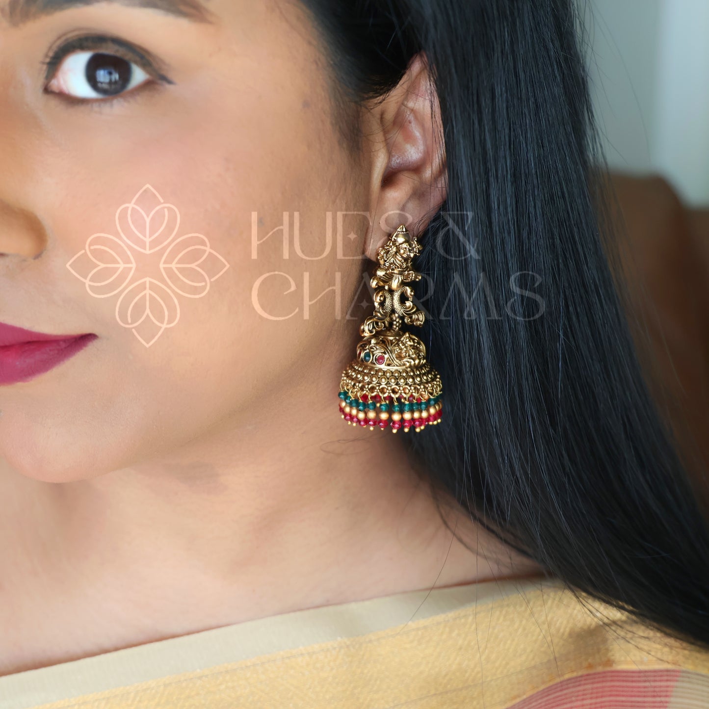 TRADITIONAL ANTQUE LAKSHMI RATNA MAYURE JHUMKA