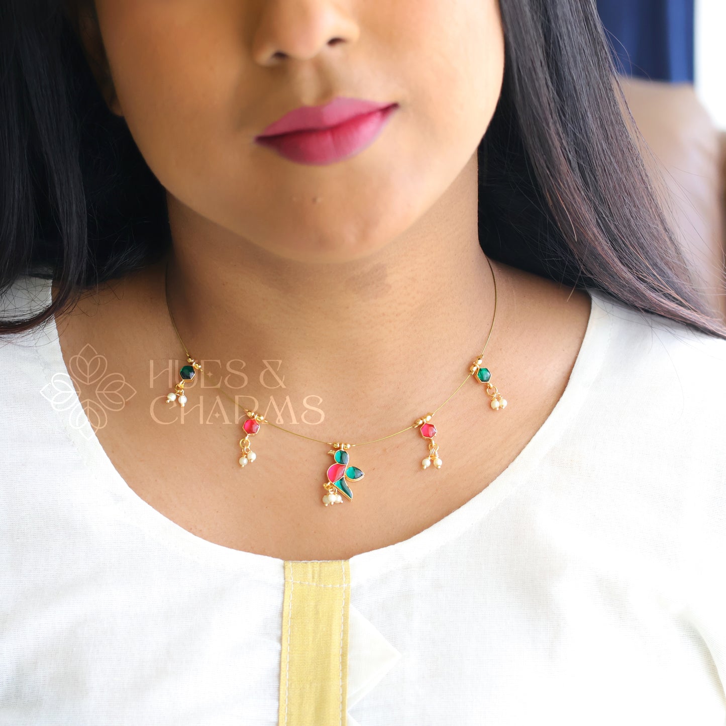 PARROT FLOATING NECKPIECE - PINK & GREEN
