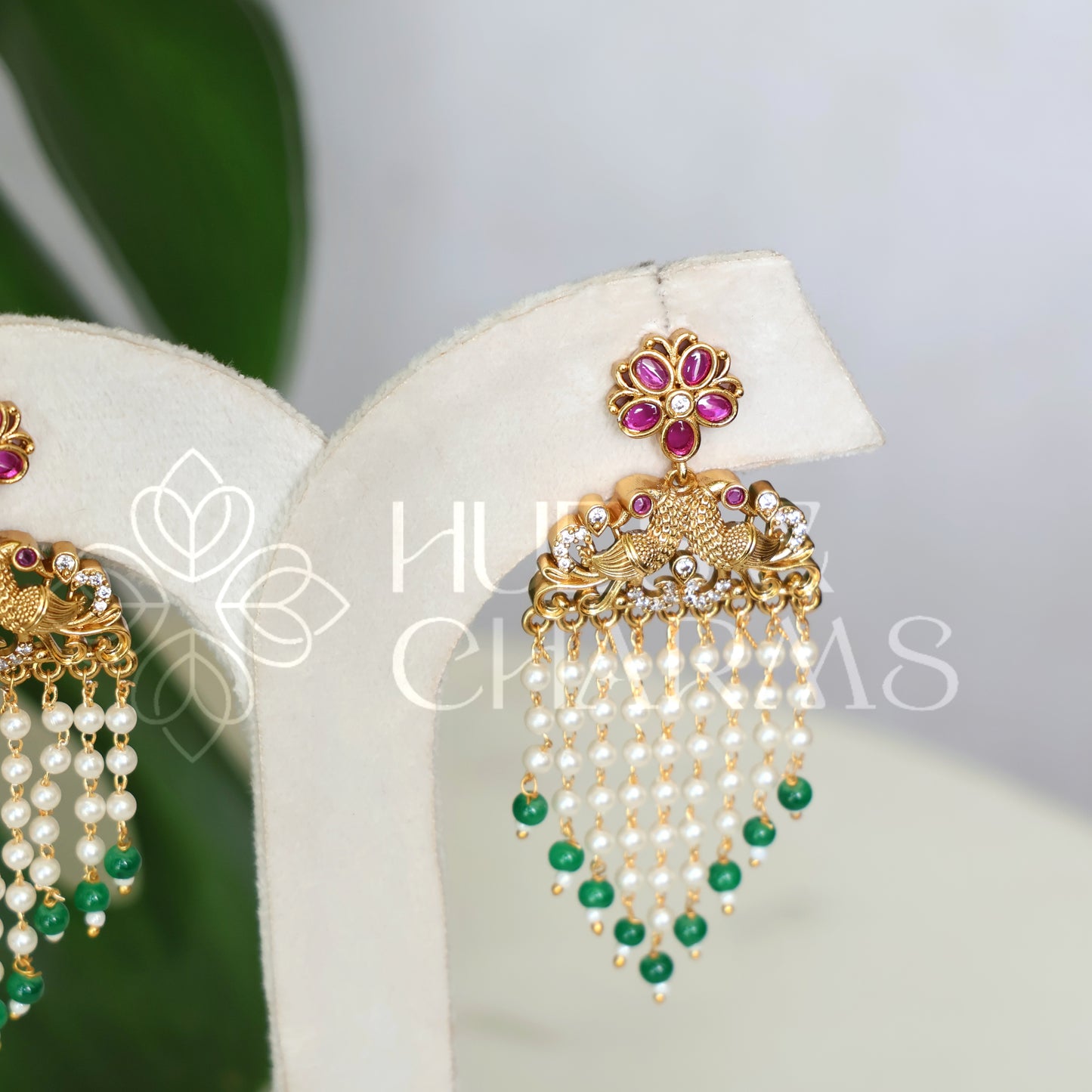 GOLDEN MAYURA PEARL LAYERD FLORAL EARRINGS (COLOURS AVAILABLE )