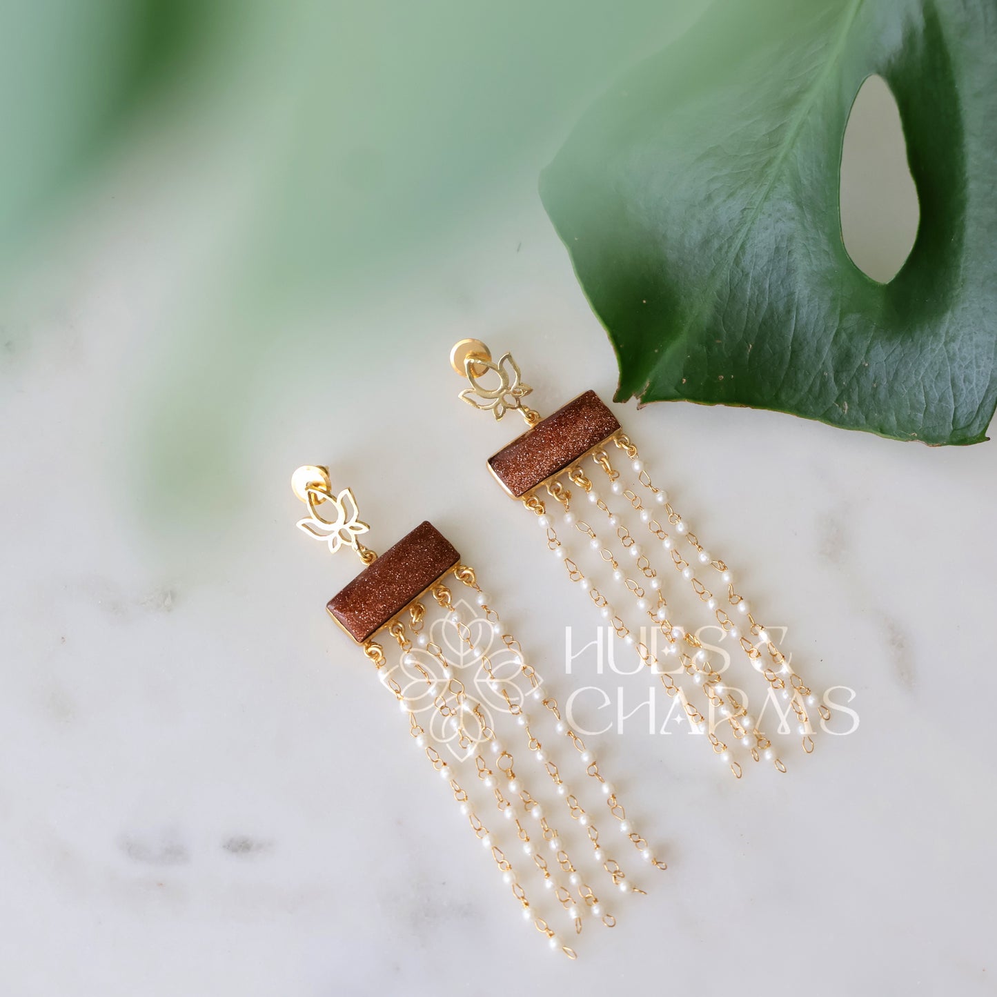 GOLDEN LAYERED LOTUS PEARL EARRINGS (COLOURS AVAILABLE)