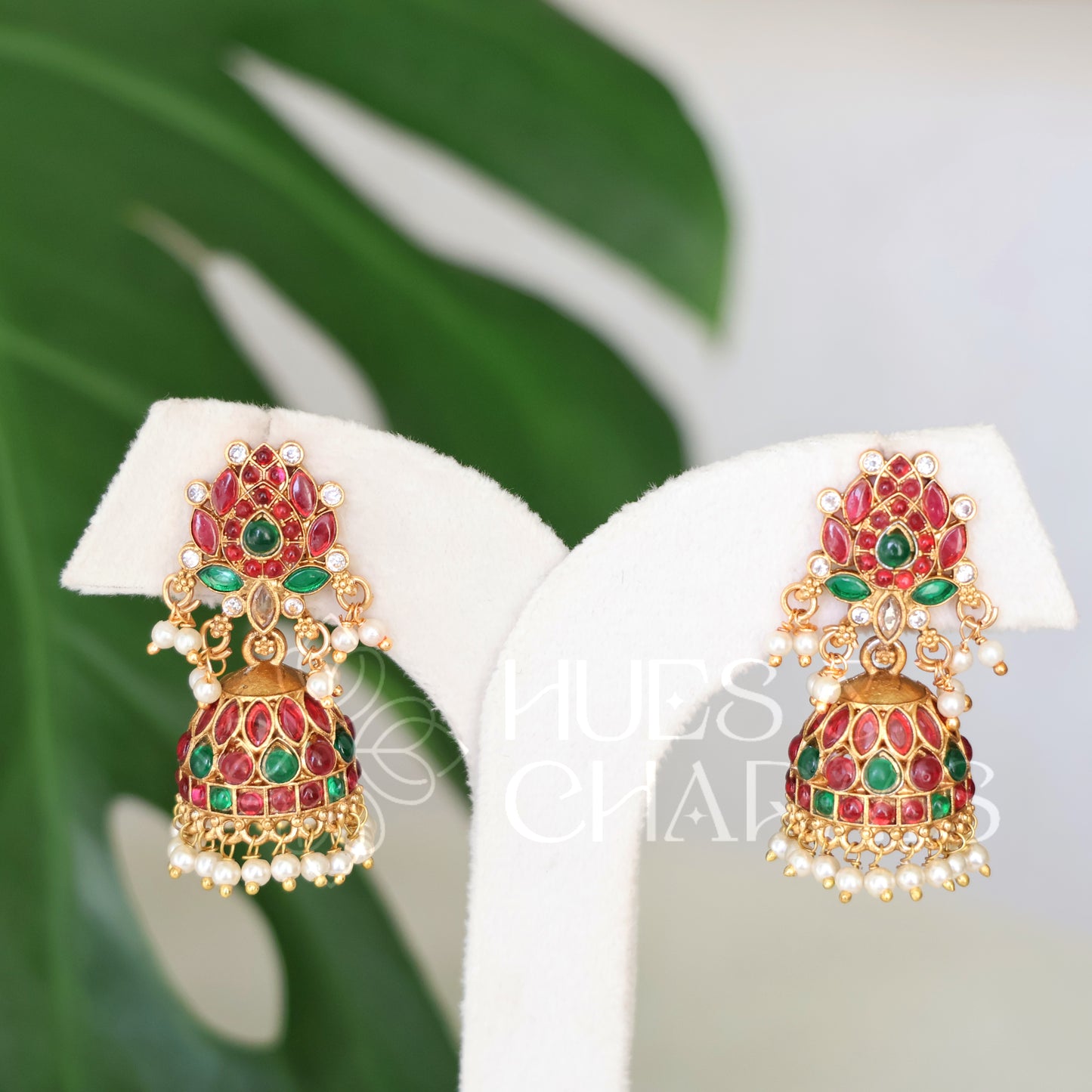 GOLDEN PADMA MOHINI JHUMKA WITH PEARLS