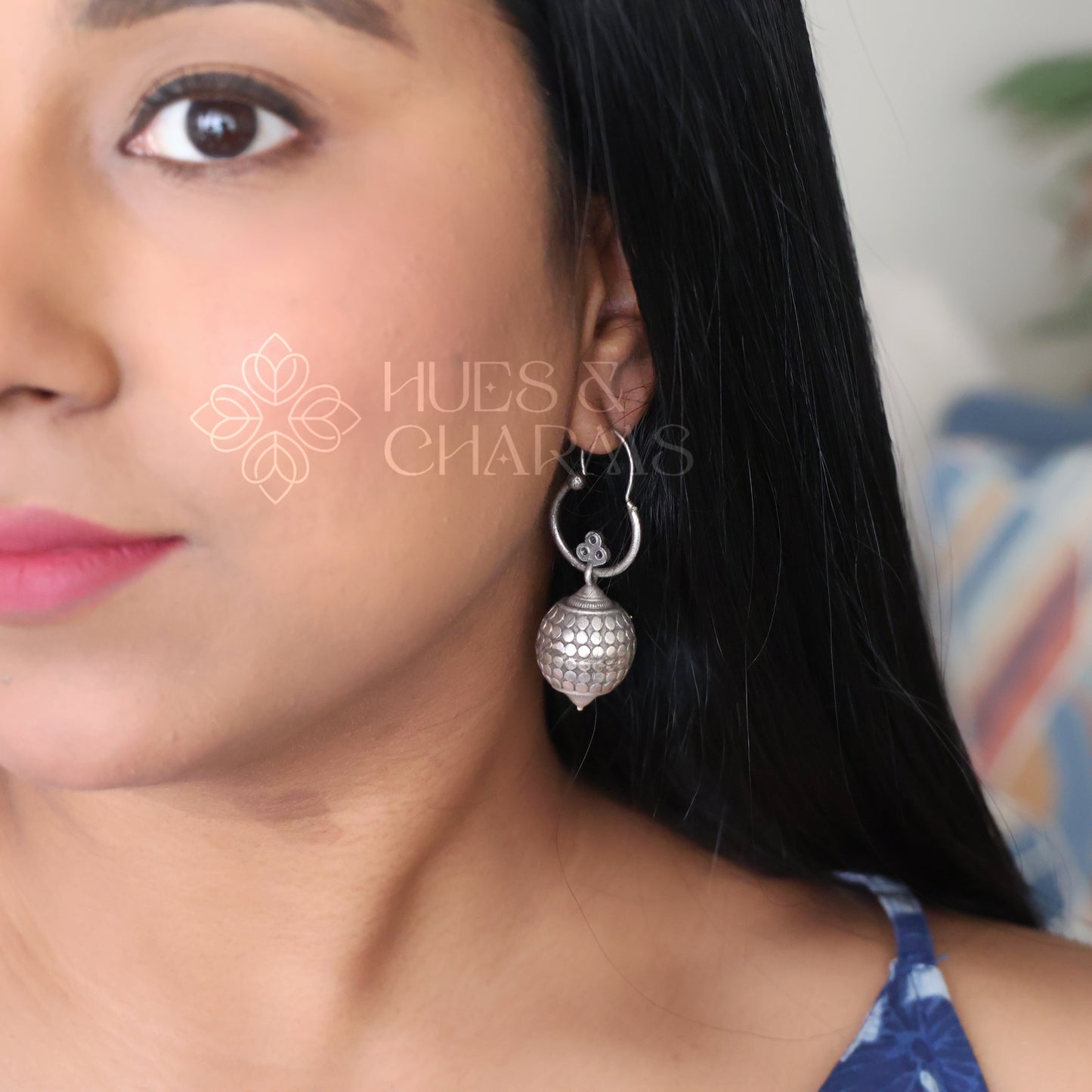 OXIDIZED BALL DROP EARINGS