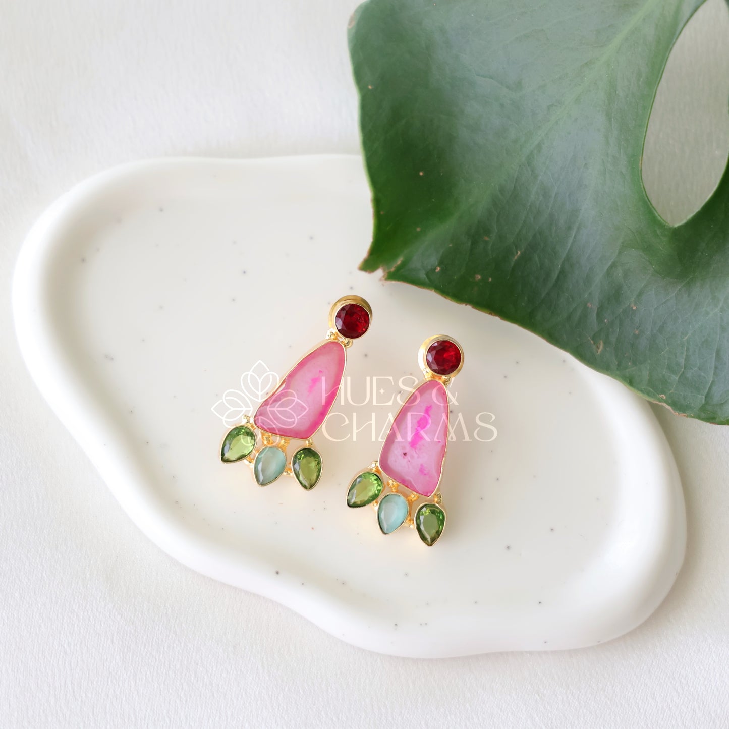 GOLDEN EIRA AGATE DROP EARRINGS (COLOURS AVAILABLE)