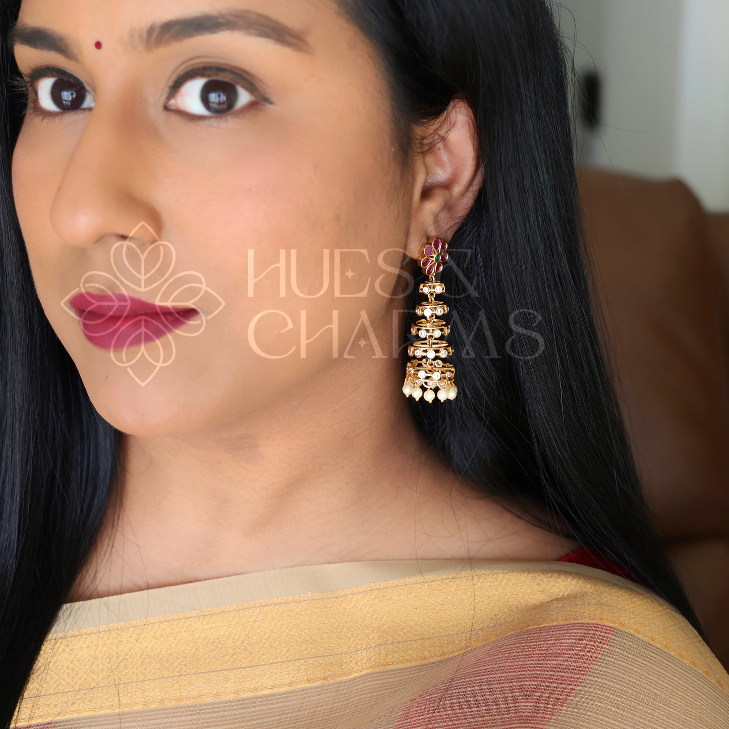 GOLDEN SPIRAL JHUMKA WITH PEARLS (COLOURS AVAILABLE)