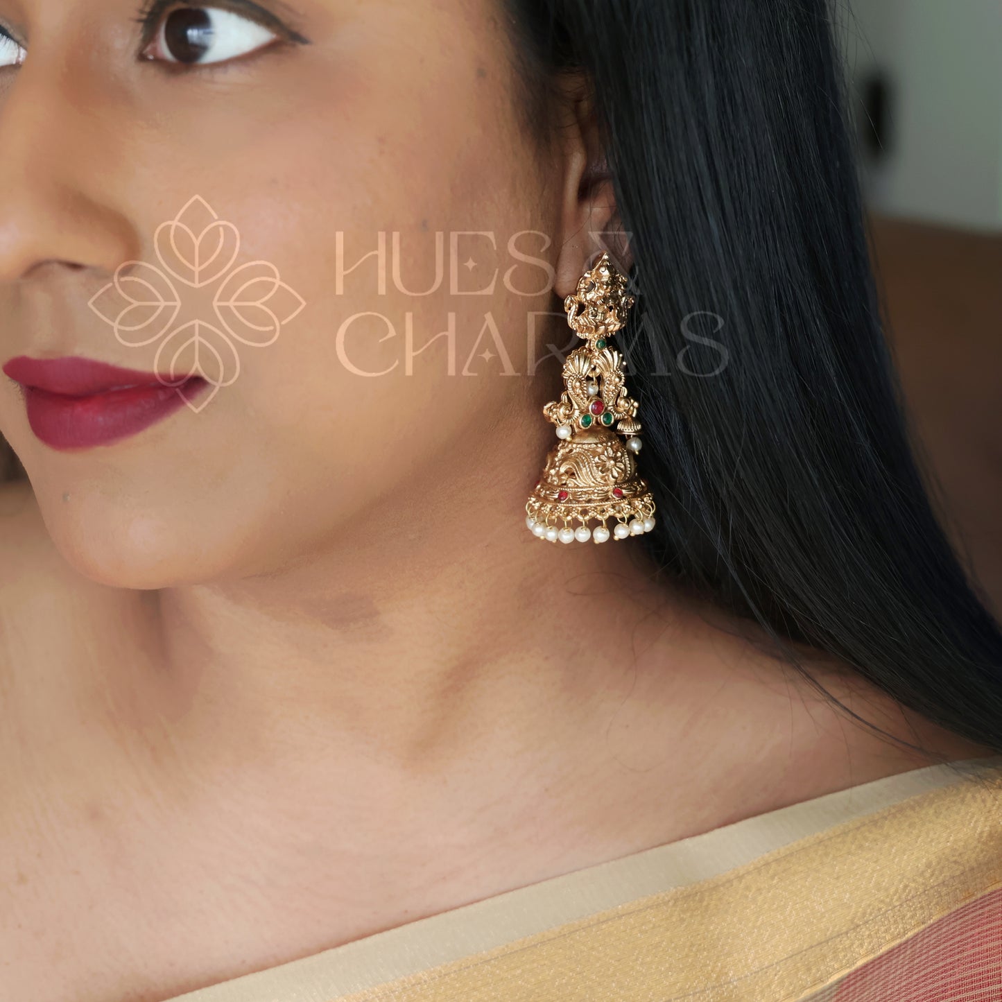 GOLDEN SUVARNA DEVI JHUMKAS WITH PEARLS