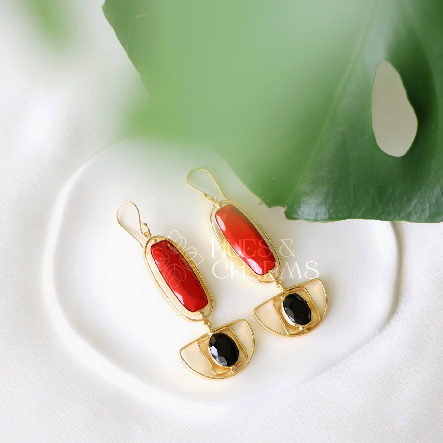GOLDEN GLOSSY HALF MOON DANGLER EARRINGS (COLOURS AVAILABLE)