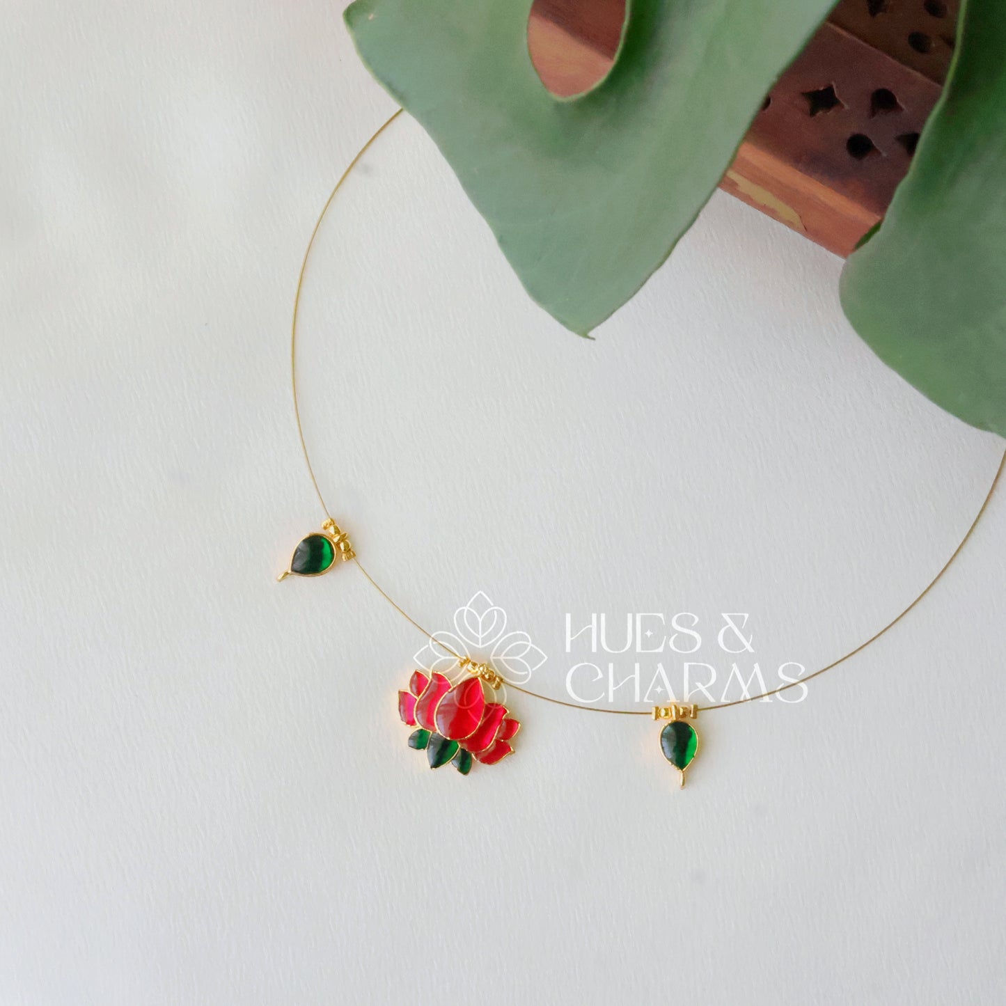 ETERNAL LOTUS FLOATING NECKPIECE- PINK AND GREEN