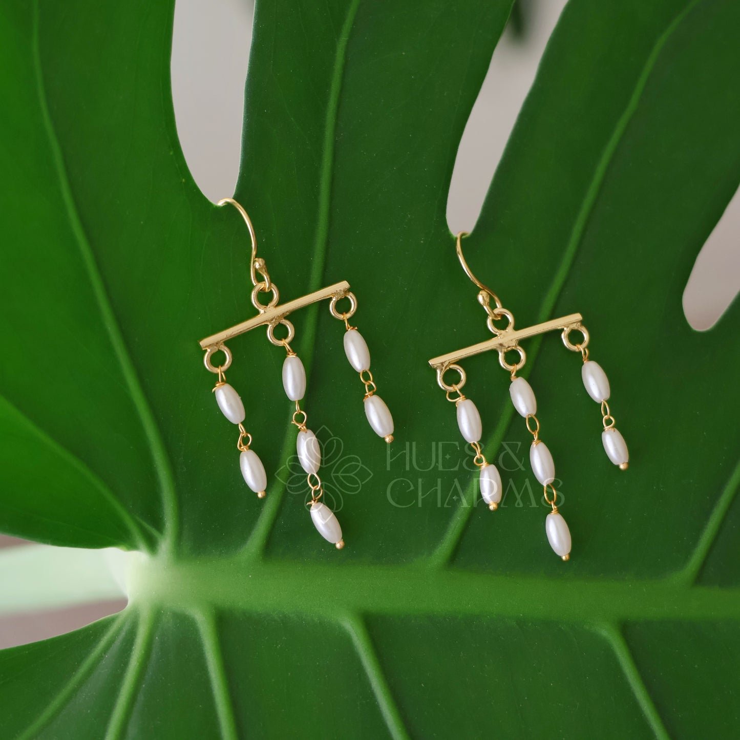 GOLDEN 3 LAYER RICE PEARL DROP EARRINGS