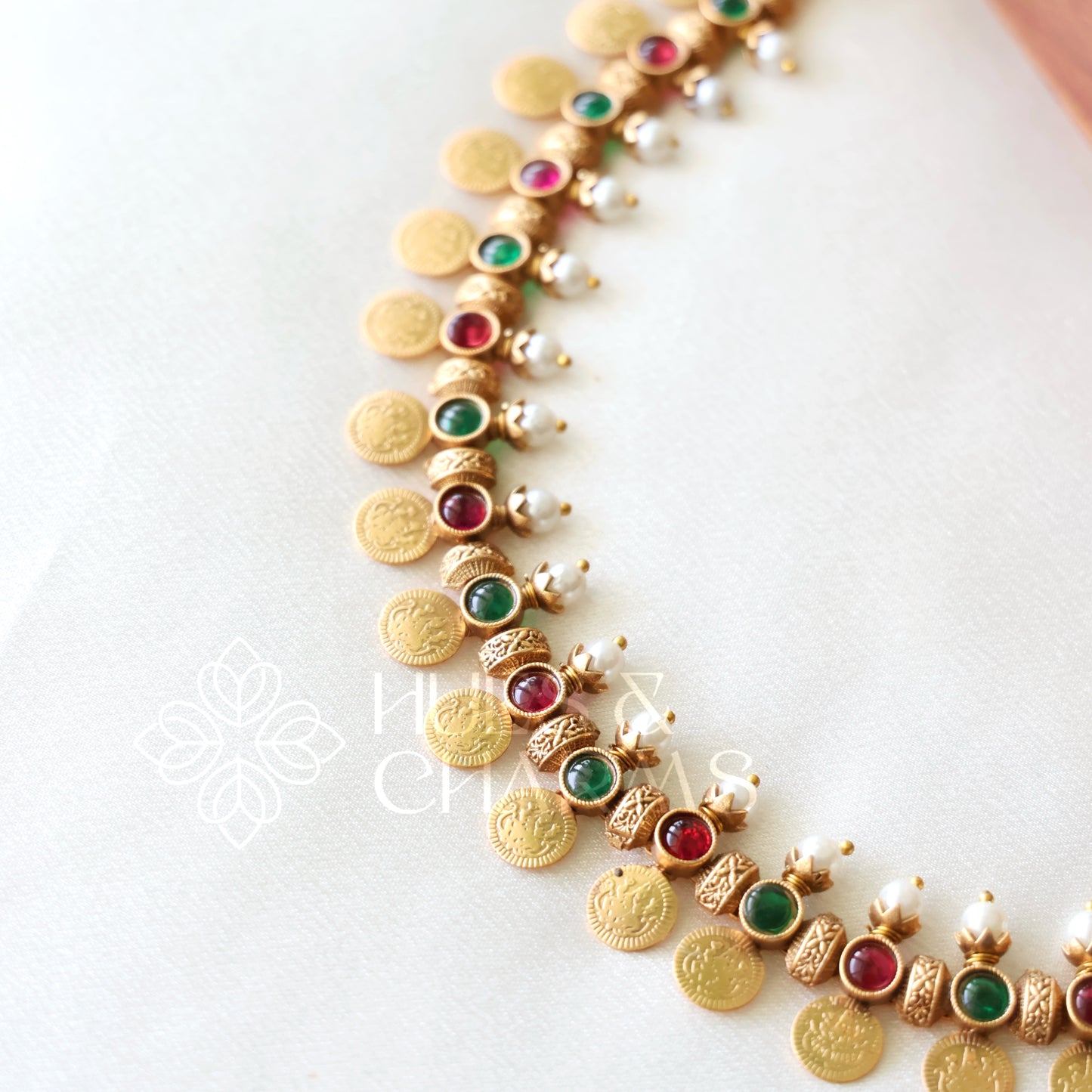GOLDEN LAKSHMI COIN NECKLACE SET WITH PEARLS