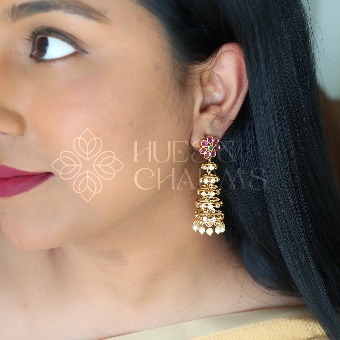 GOLDEN SPIRAL JHUMKA WITH PEARLS (COLOURS AVAILABLE)