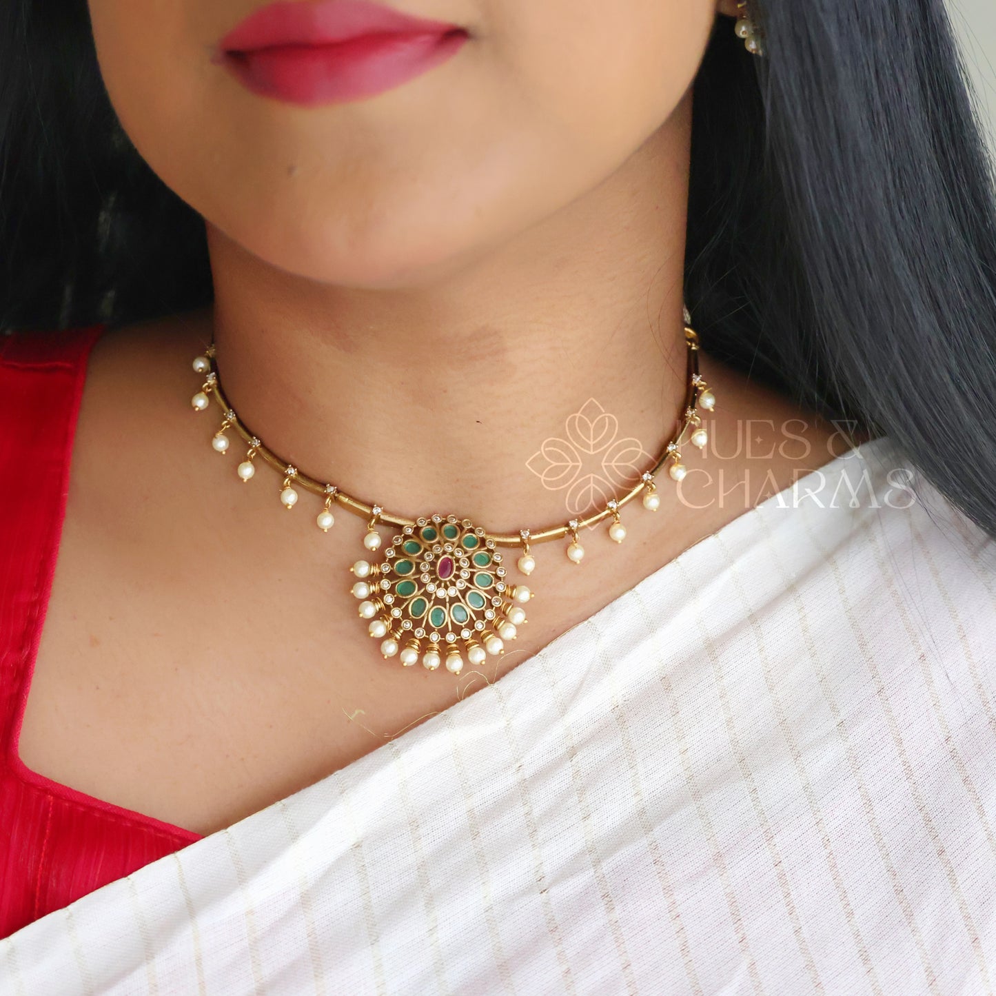 GOLDEN CHAKRA NECKLACE SET WITH PEARLS