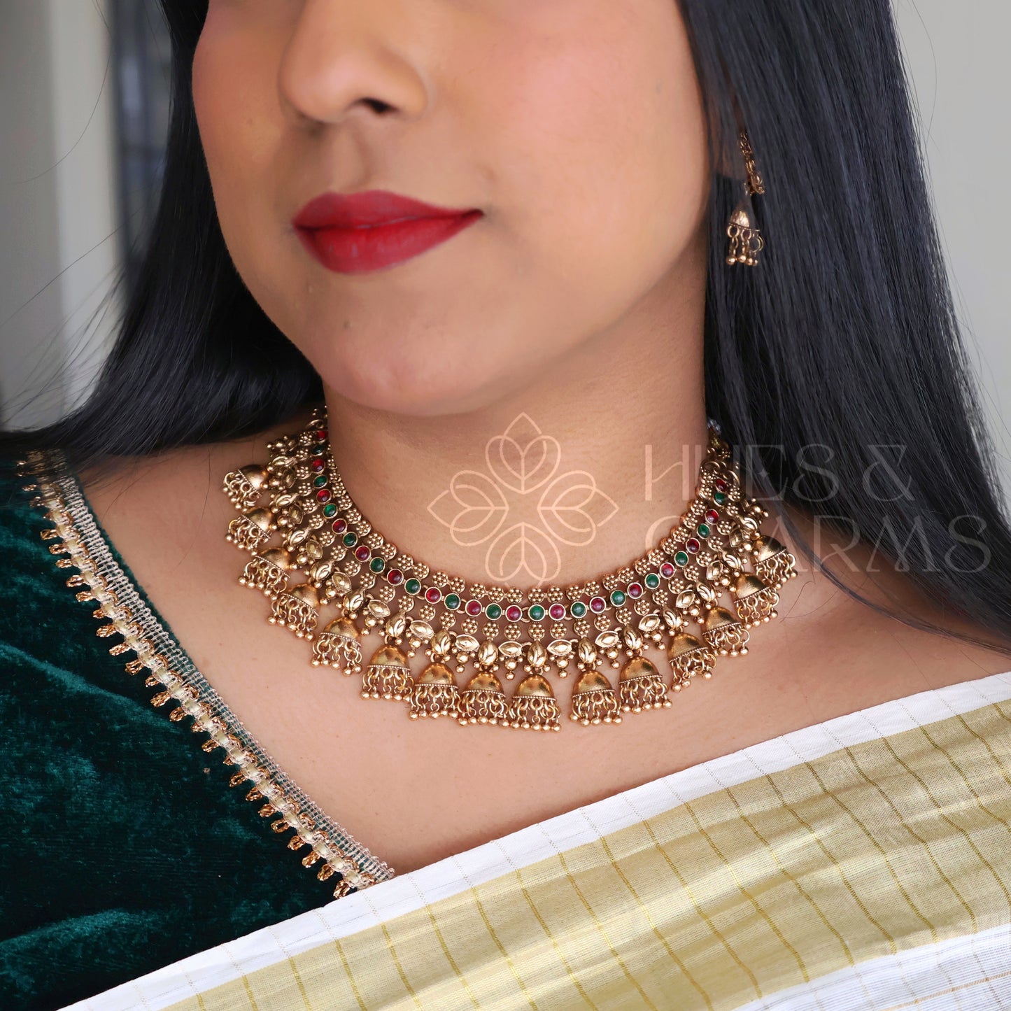 GOLDEN STATEMENT JHUMKA NECKLACE SET (COLOURS AVAILABLE)