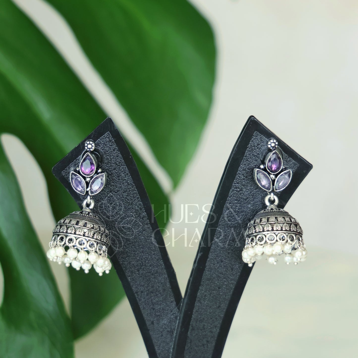 OXIDISED 3 DROP JHUMKAS WITH CLUSTER PEARLS( COLOURS AVAILABLE )