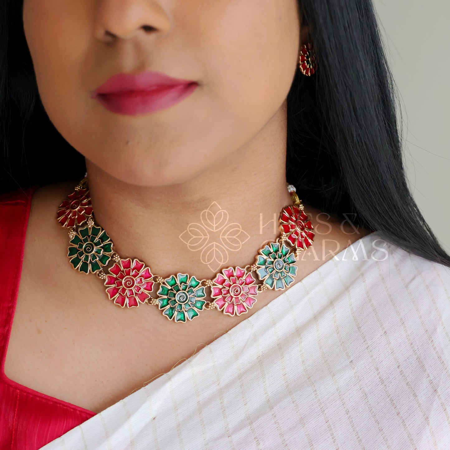 ENAMEL FLORAL NECKLACE SET