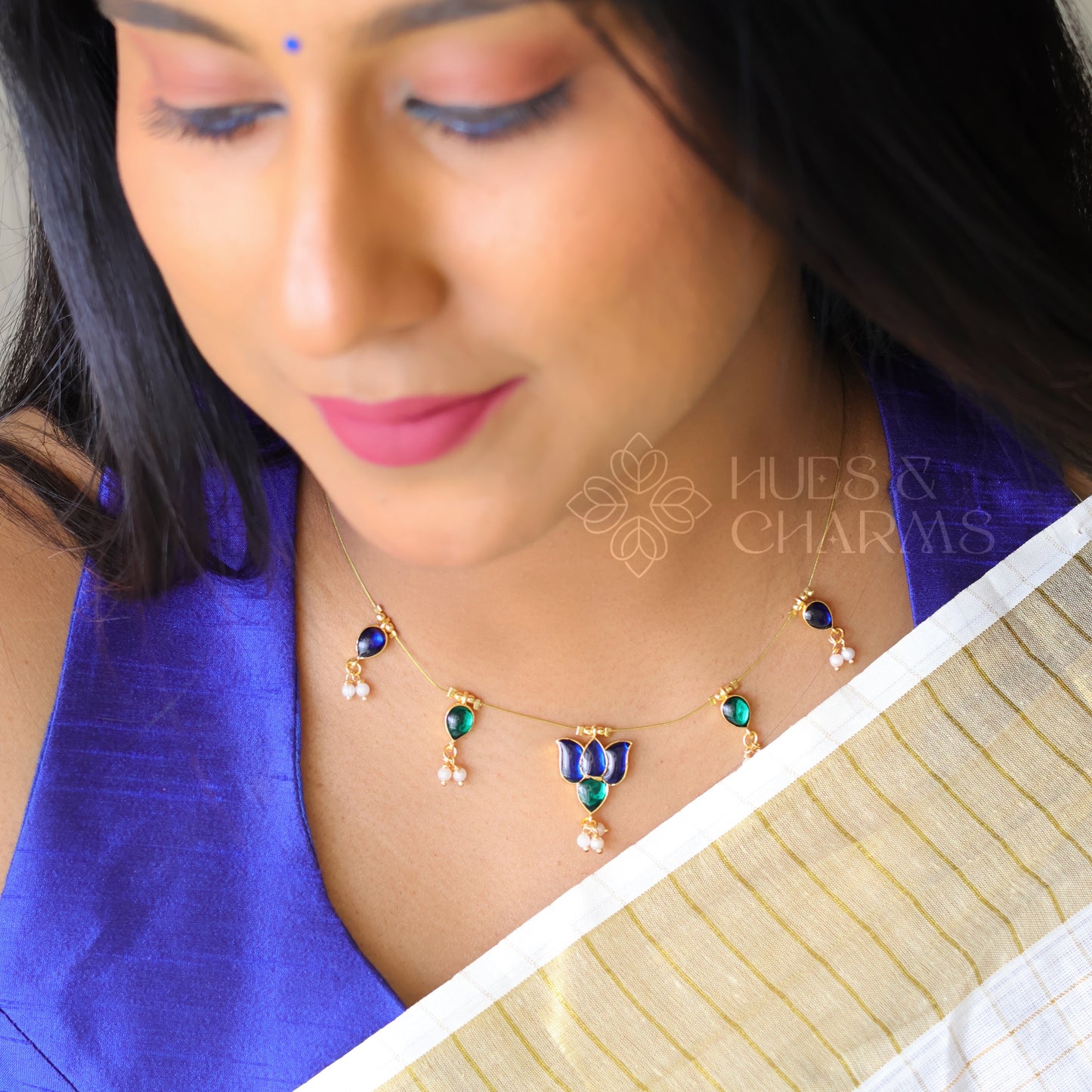 LOTUS FLOATING NECKPIECE - BLUE & GREEN
