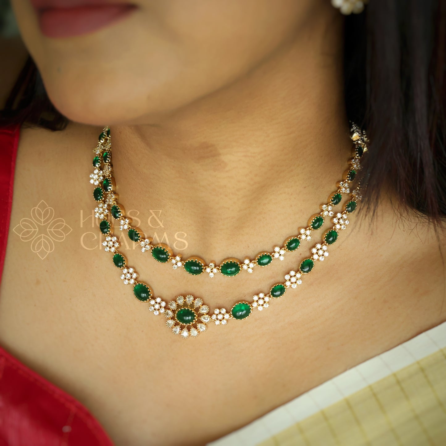 TWO LAYERED RATNA PUSHPA AD NECKLACE SET| Premium jewellery