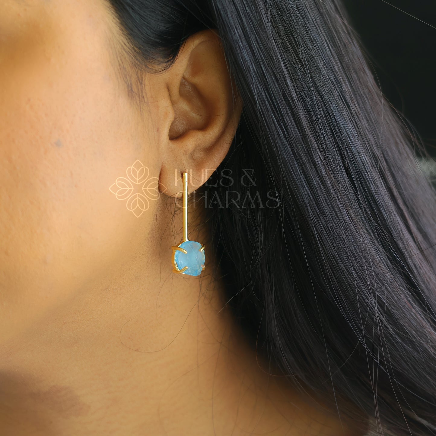 GOLDEN STICK EARRINGS WITH RAW DYED STONE (COLOURS AVAILABLE)