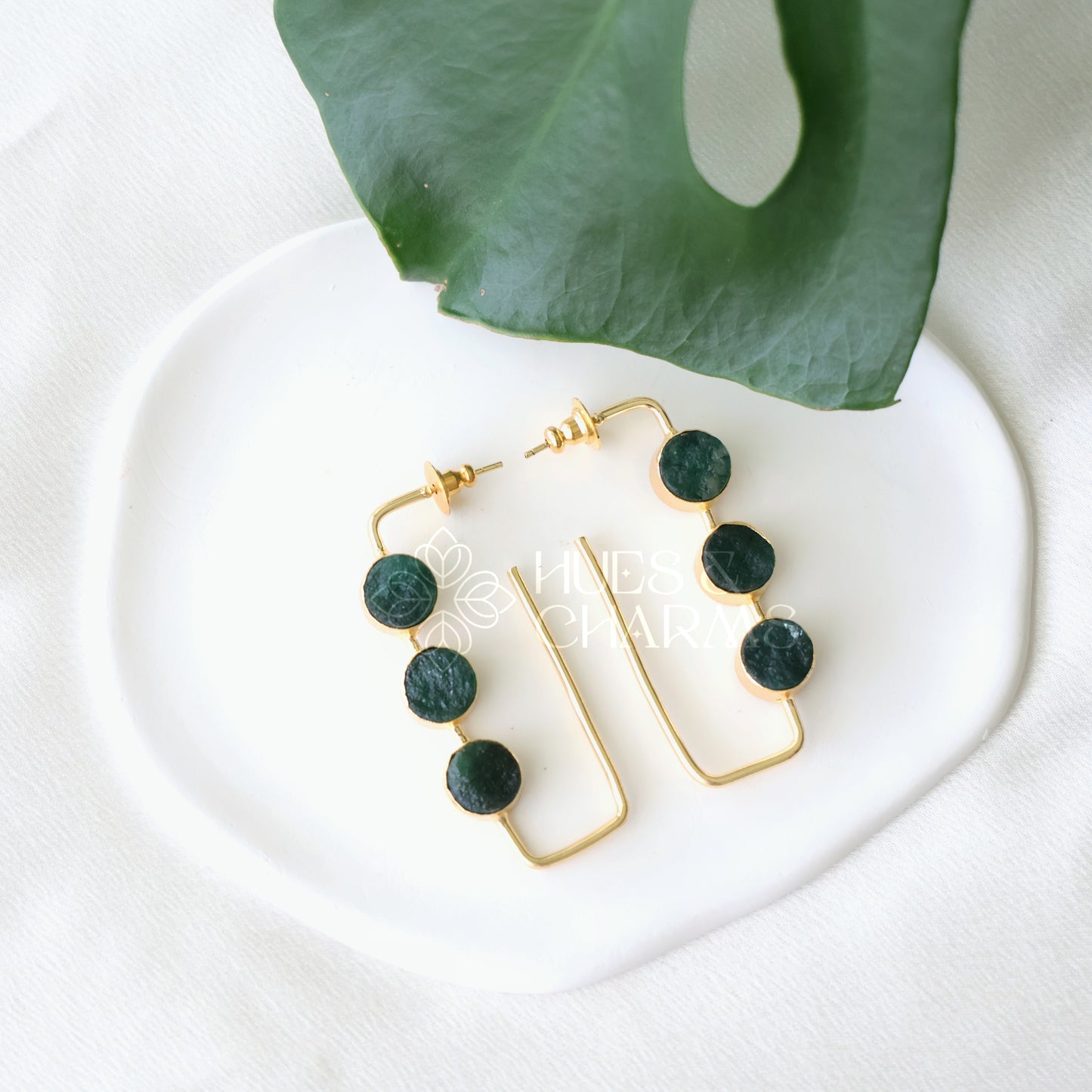 GOLDEN RAW STONE EDGE HOOP EARRINGS (Colours available)