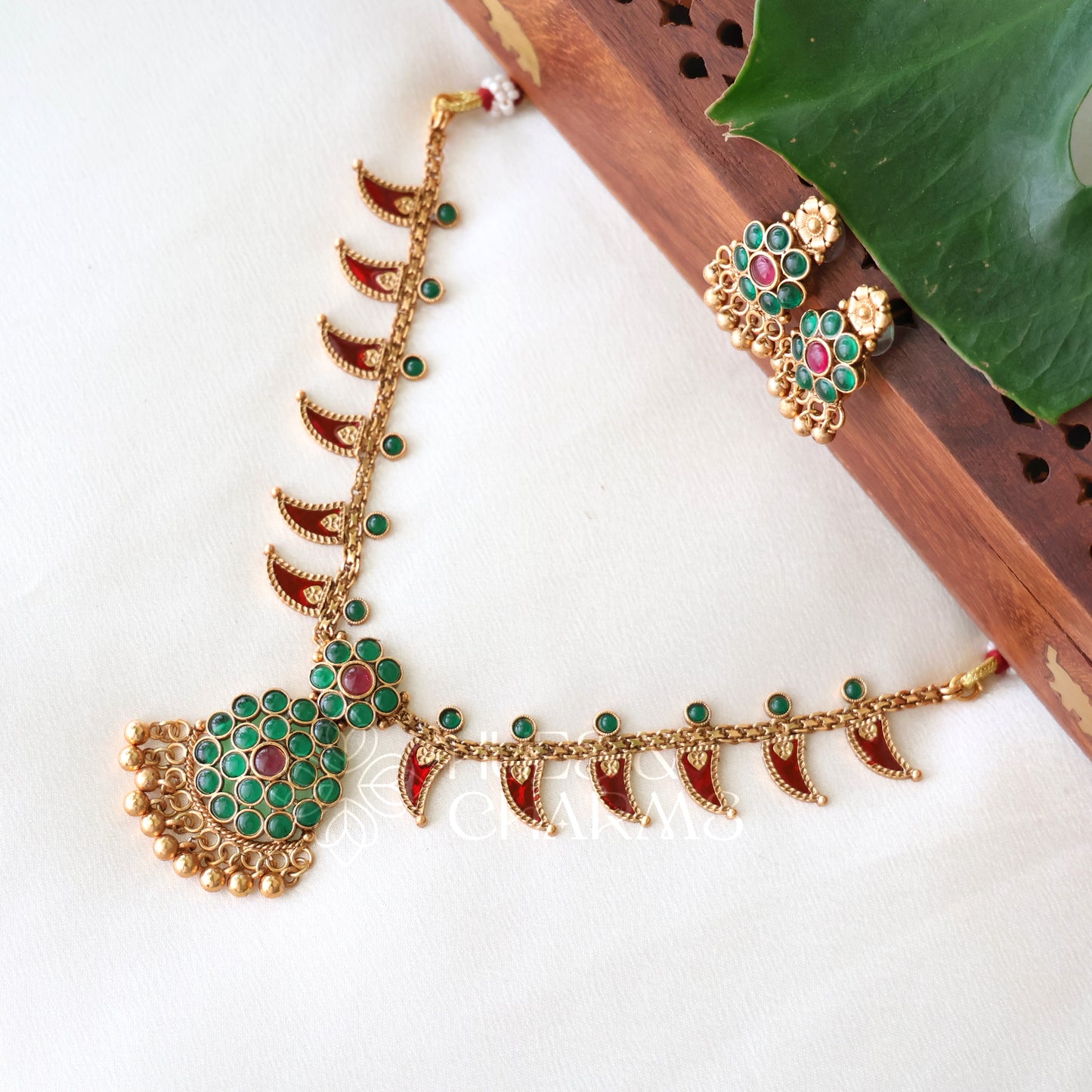 GOLDEN MANGA RATNAM NECKLACE SET (COLOURS AVAILABLE)
