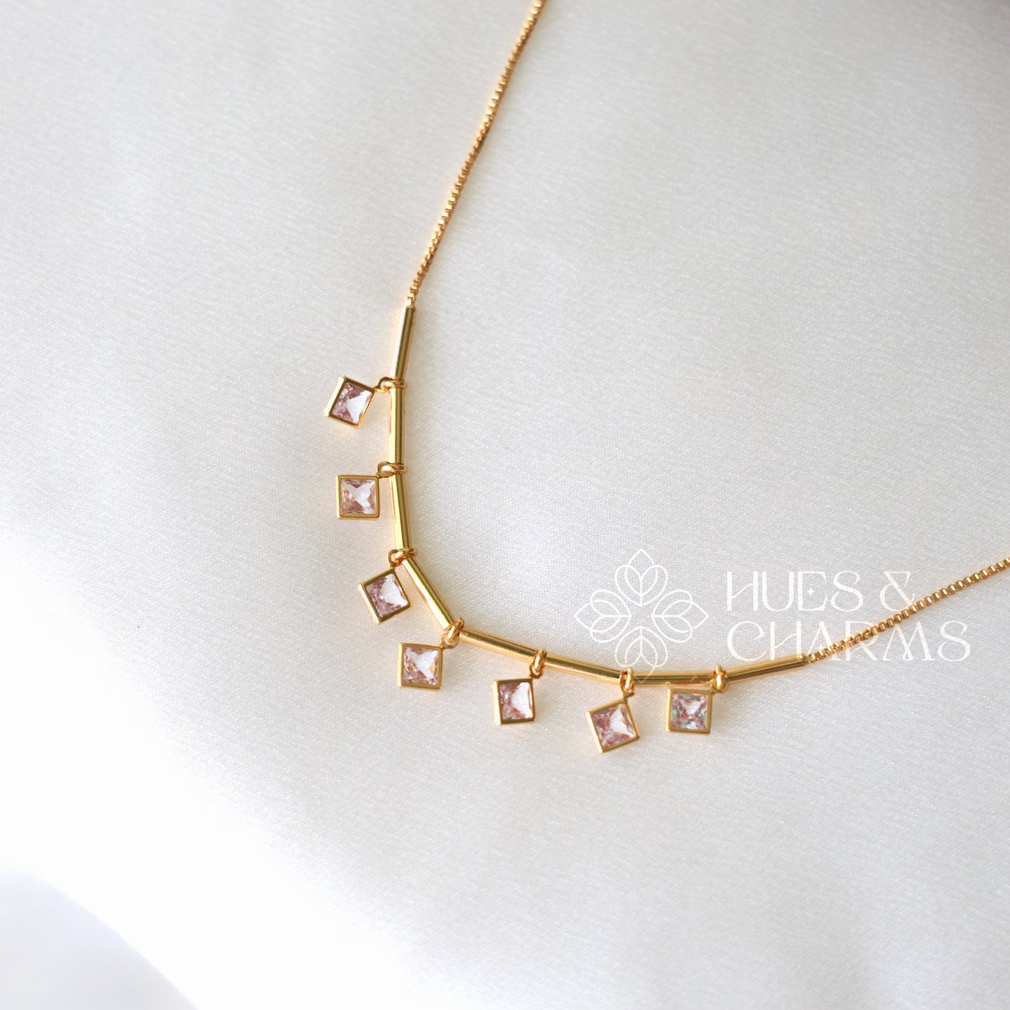 GLOSSY SQUARE DROP SIMPLE NECKLACE (COLOURS AVAILABLE)