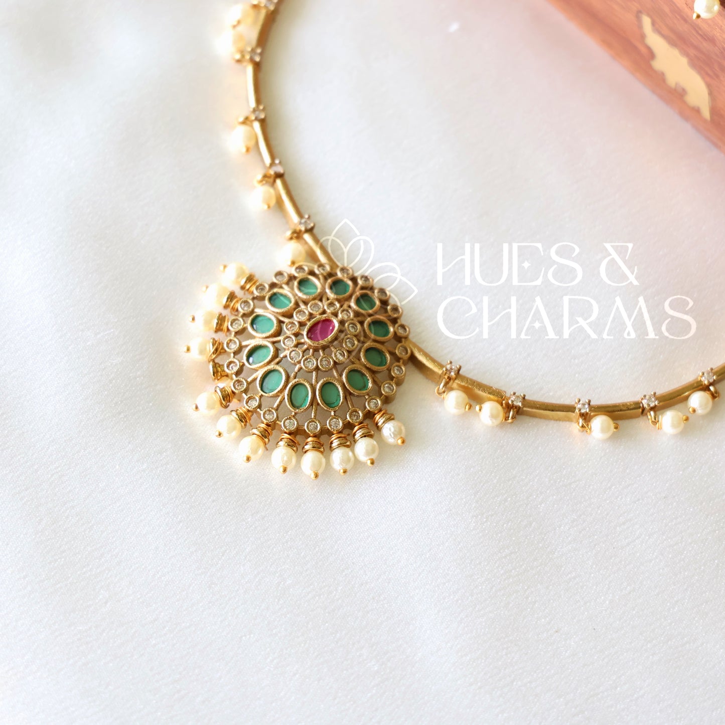 GOLDEN CHAKRA NECKLACE SET WITH PEARLS