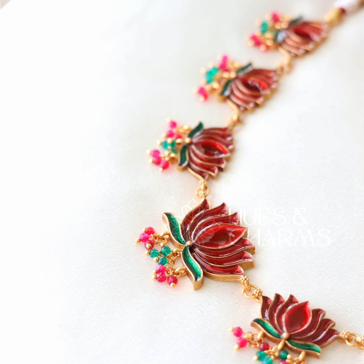 LOTUS ENAMEL GUTTAPUSALU NECKLACE SET(OPTIONS AVAILABLE)