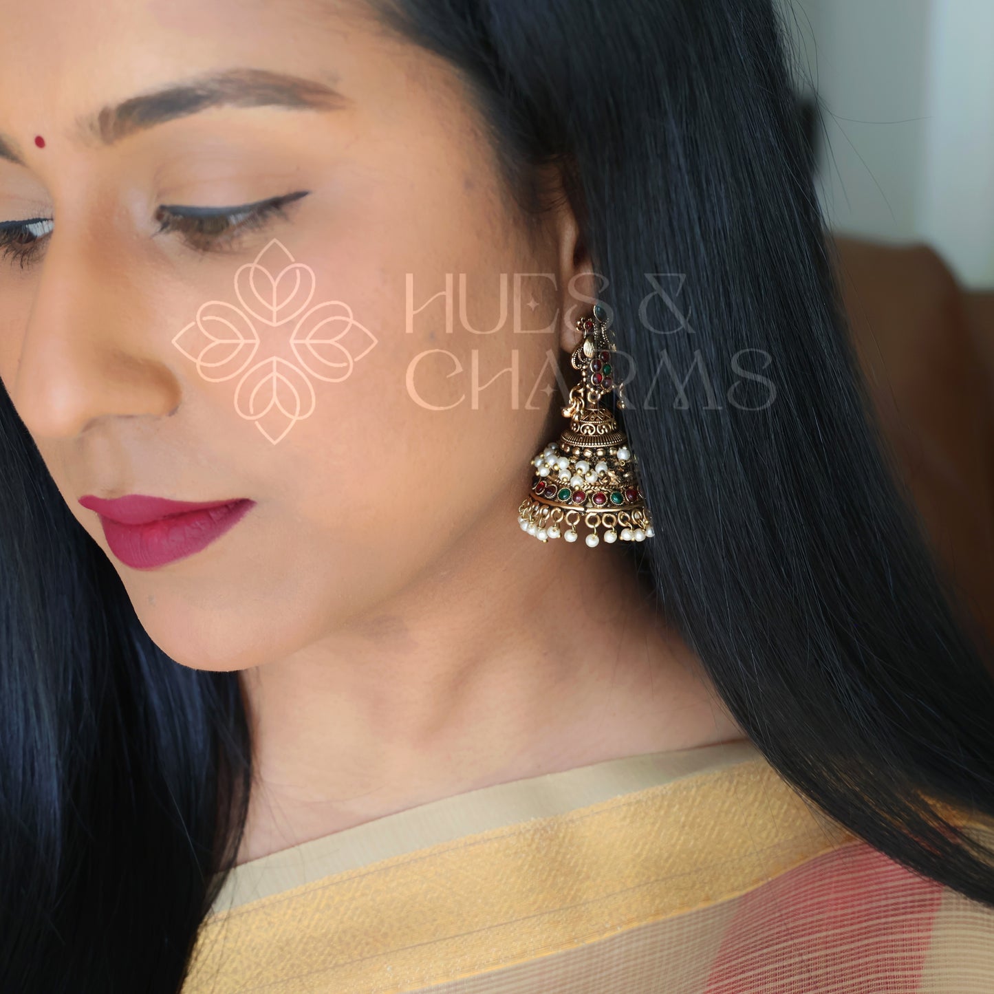 TRADITIONAL ANTIQUE MAYURA JHUMKAS WITH PEARLS
