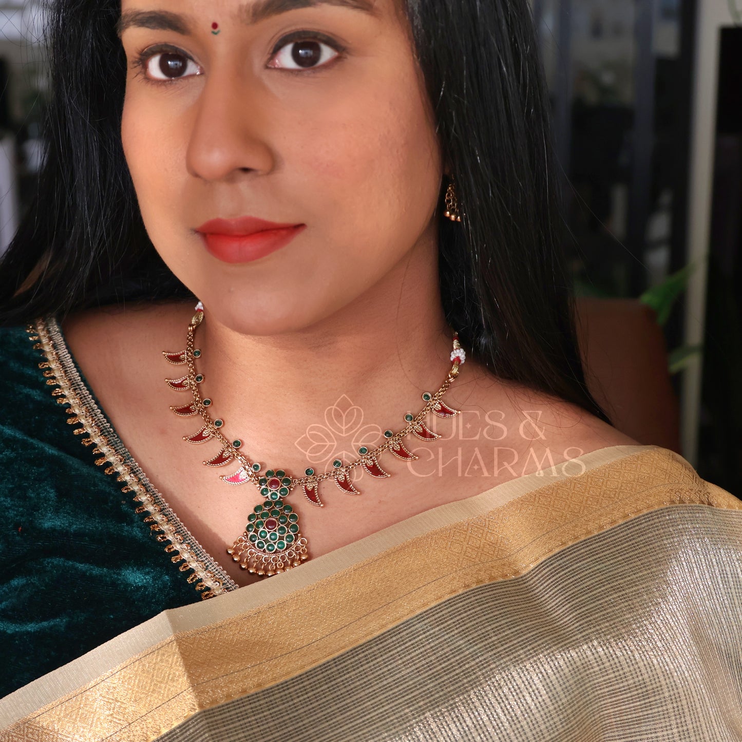 GOLDEN MANGA RATNAM NECKLACE SET (COLOURS AVAILABLE)