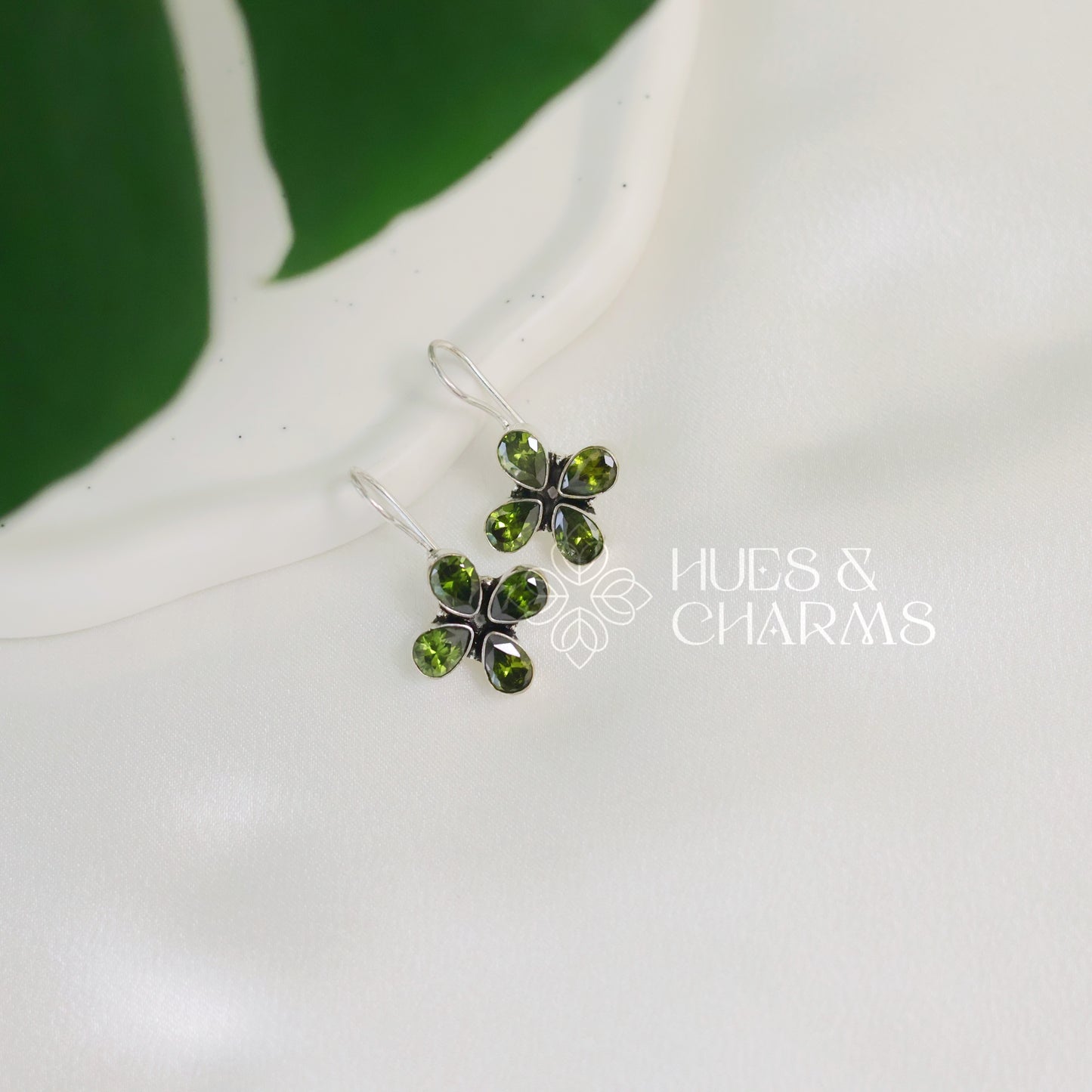 FLOWER DROP SILVER EARRINGS (COLOURS AVAILABLE)