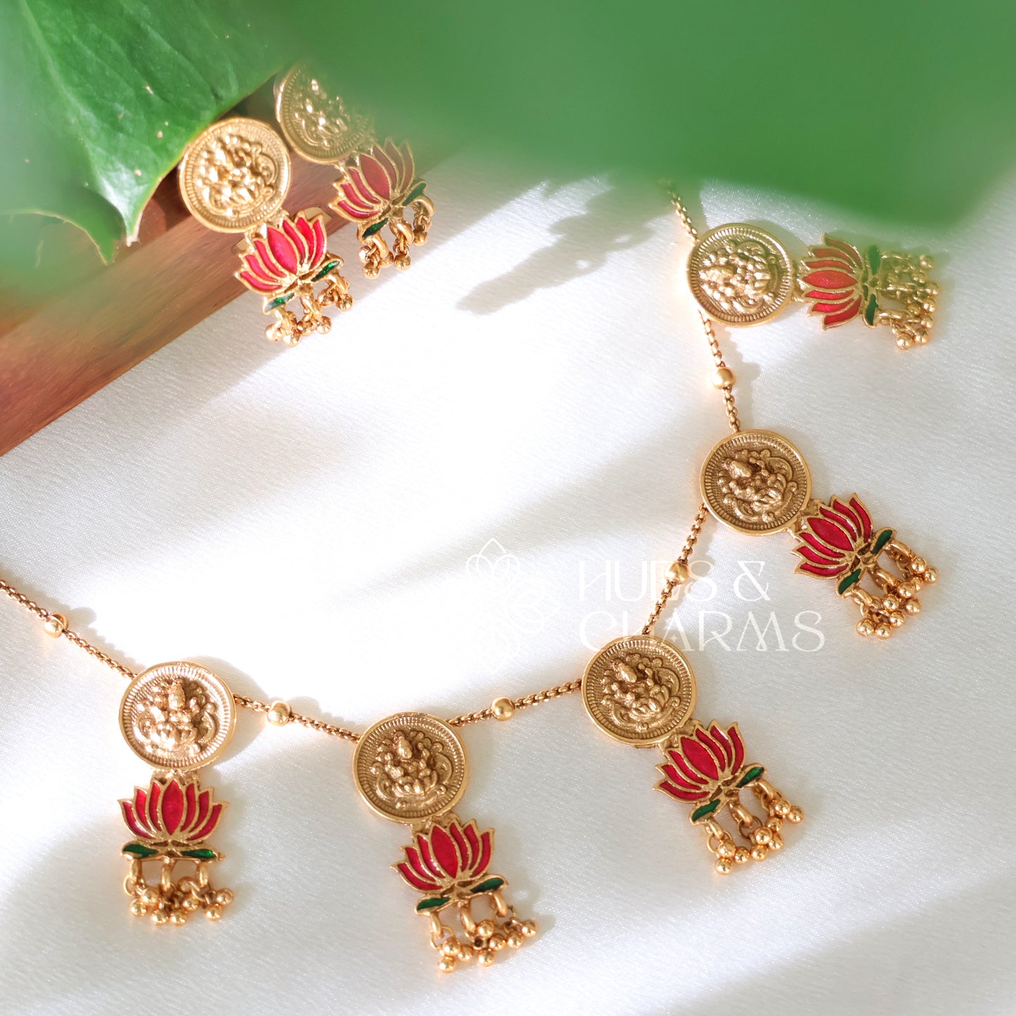 GOLDEN PADMA LAKSHMI COIN NECKLACE SET
