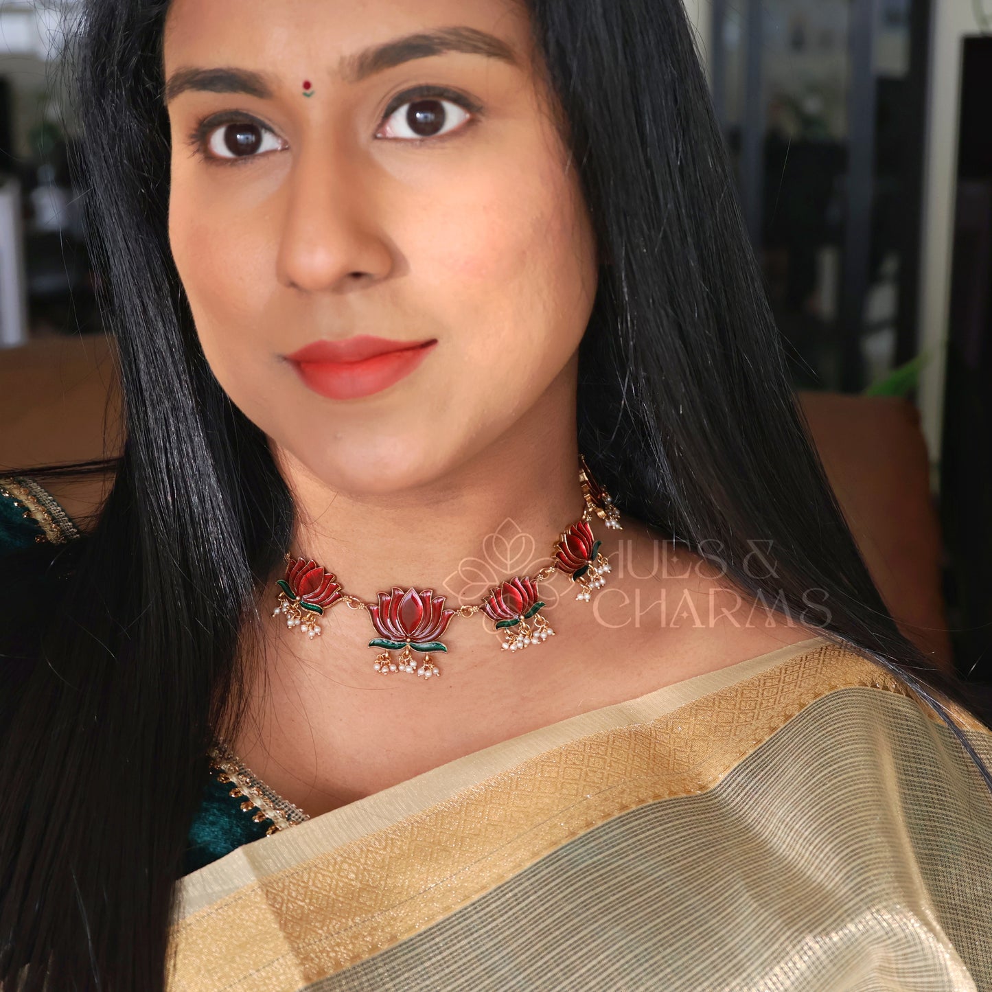 LOTUS ENAMEL GUTTAPUSALU NECKLACE SET(OPTIONS AVAILABLE)