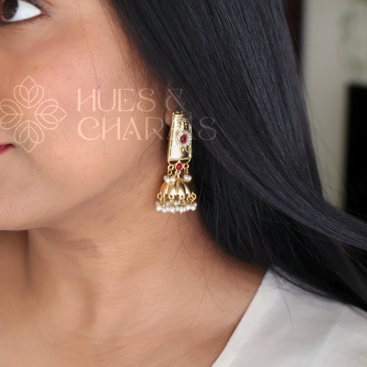GOLDEN VARNIKA JHUMKA WITH PEARLS (COLOURS AVAILABLE)