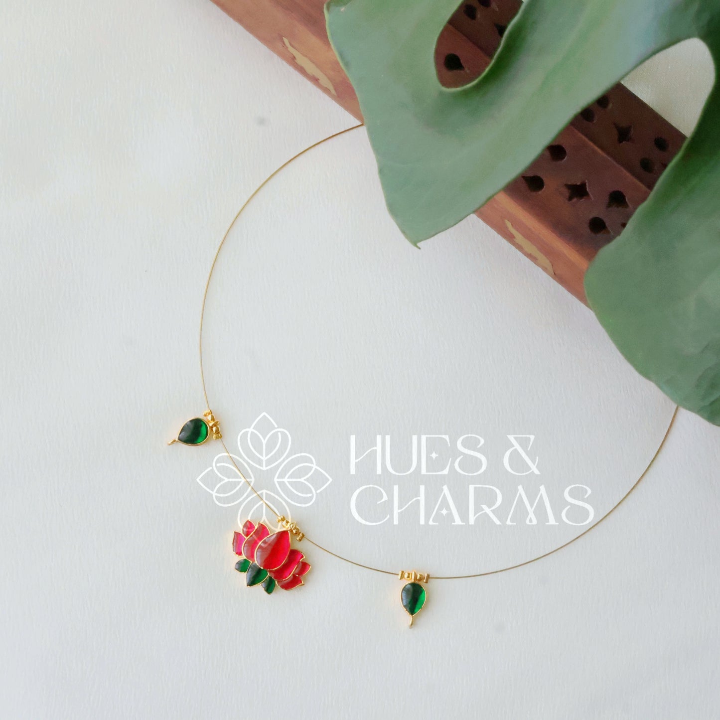 ETERNAL LOTUS FLOATING NECKPIECE- PINK AND GREEN