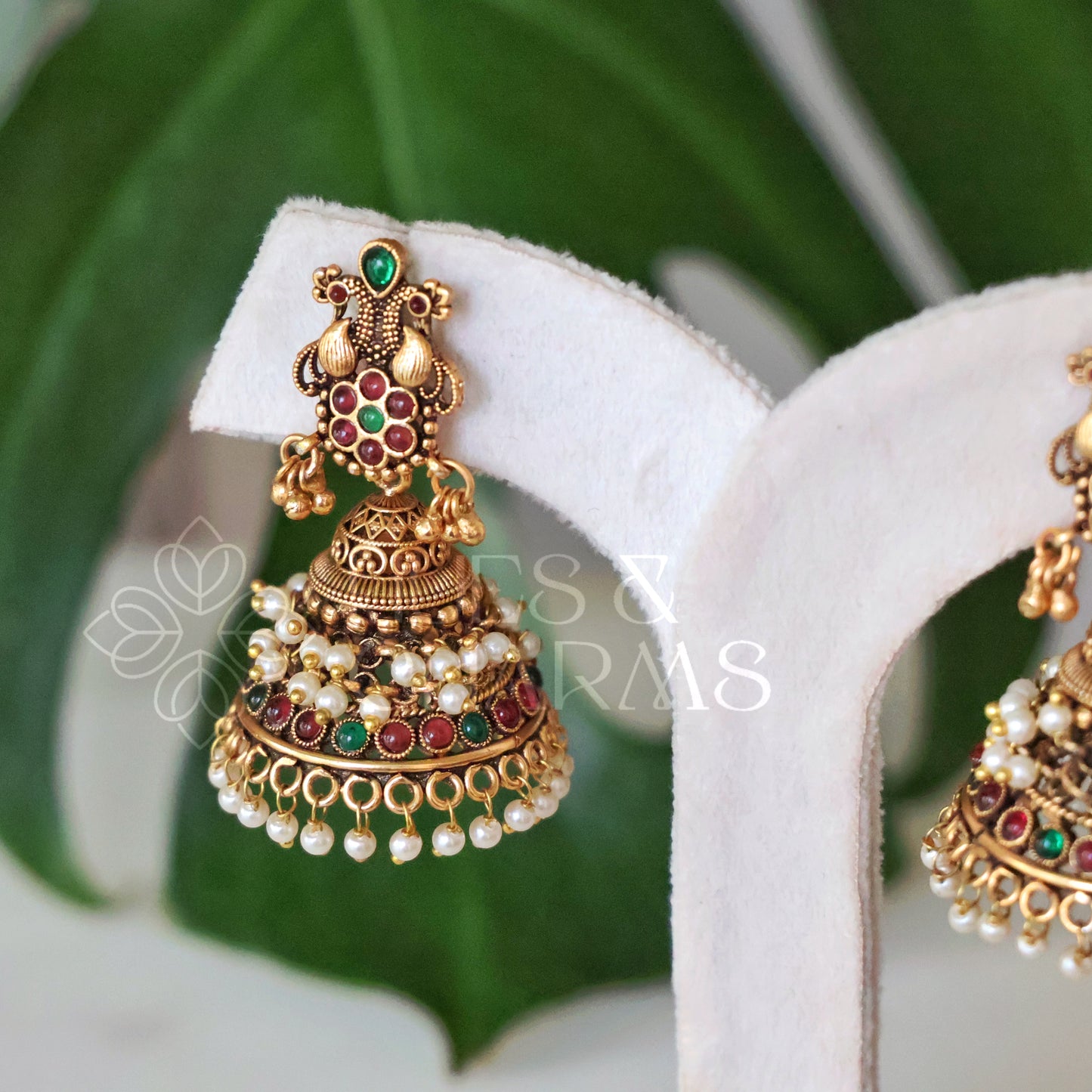 TRADITIONAL ANTIQUE MAYURA JHUMKAS WITH PEARLS