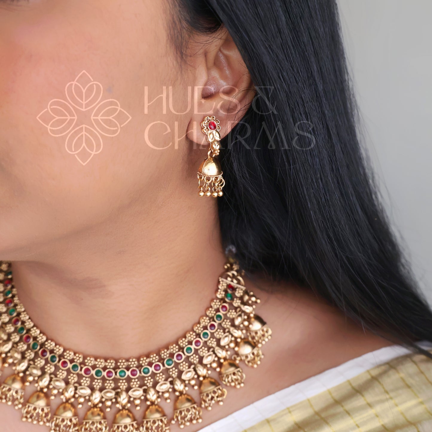 GOLDEN STATEMENT JHUMKA NECKLACE SET (COLOURS AVAILABLE)