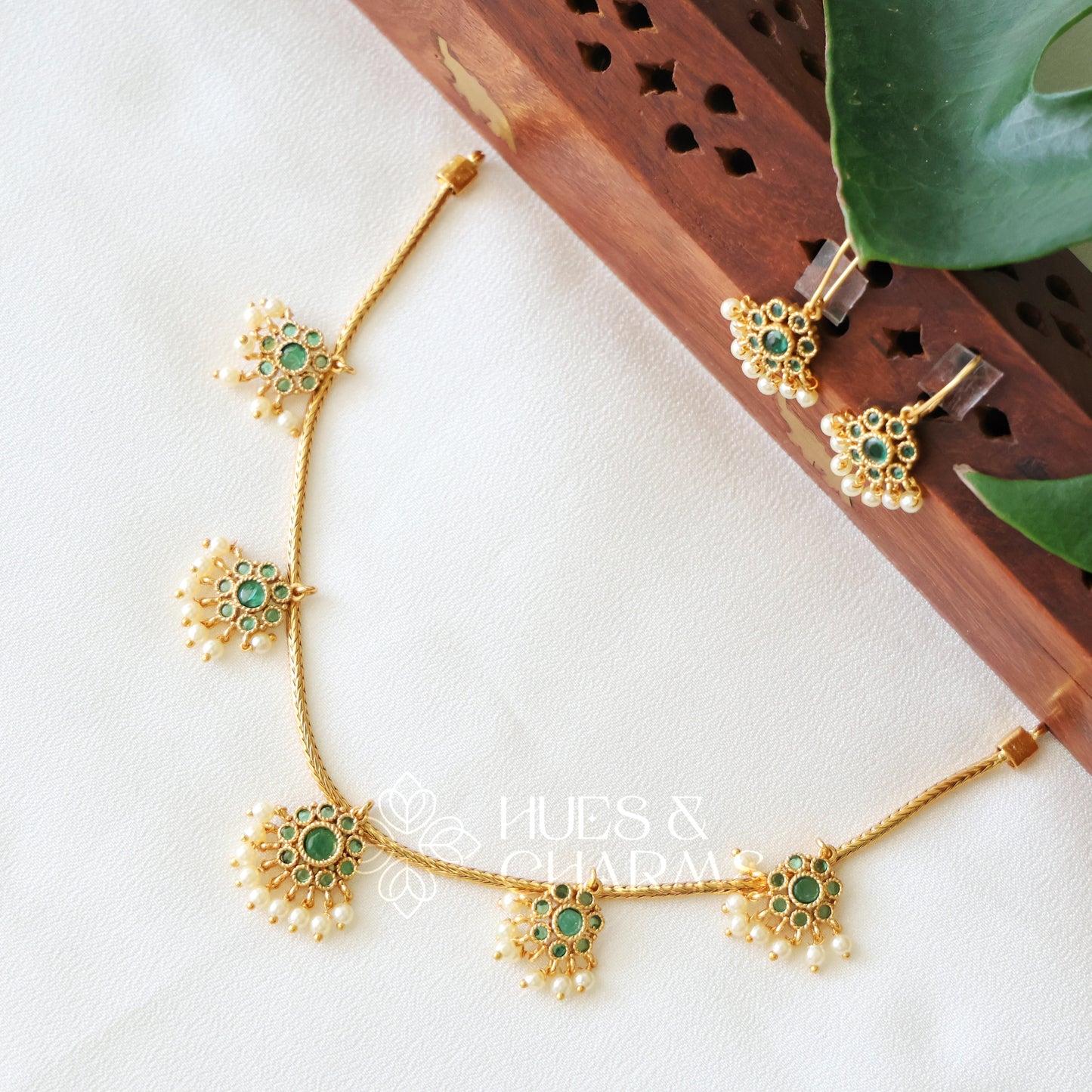 GOLDEN GULMOHAR DROPLET NECKLACE SET (COLOURS AVAILABLE)