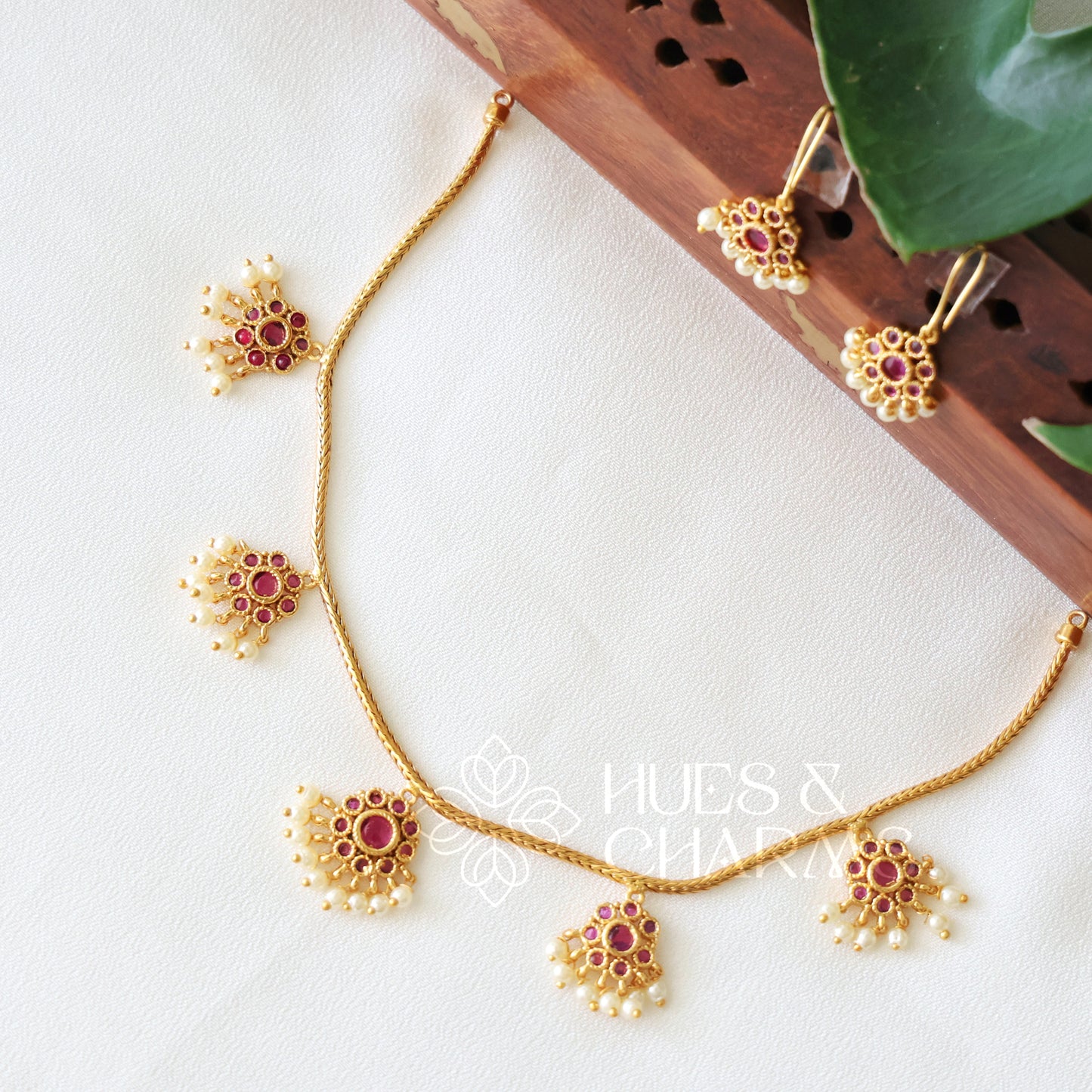 GOLDEN GULMOHAR DROPLET NECKLACE SET (COLOURS AVAILABLE)