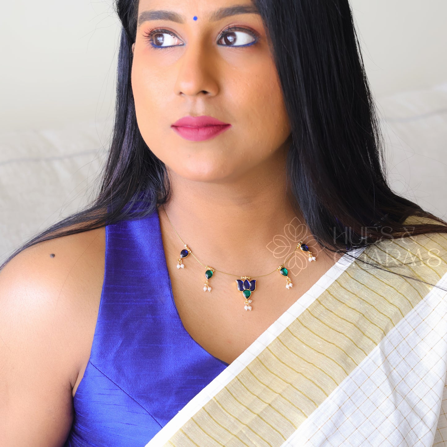 LOTUS FLOATING NECKPIECE - BLUE & GREEN