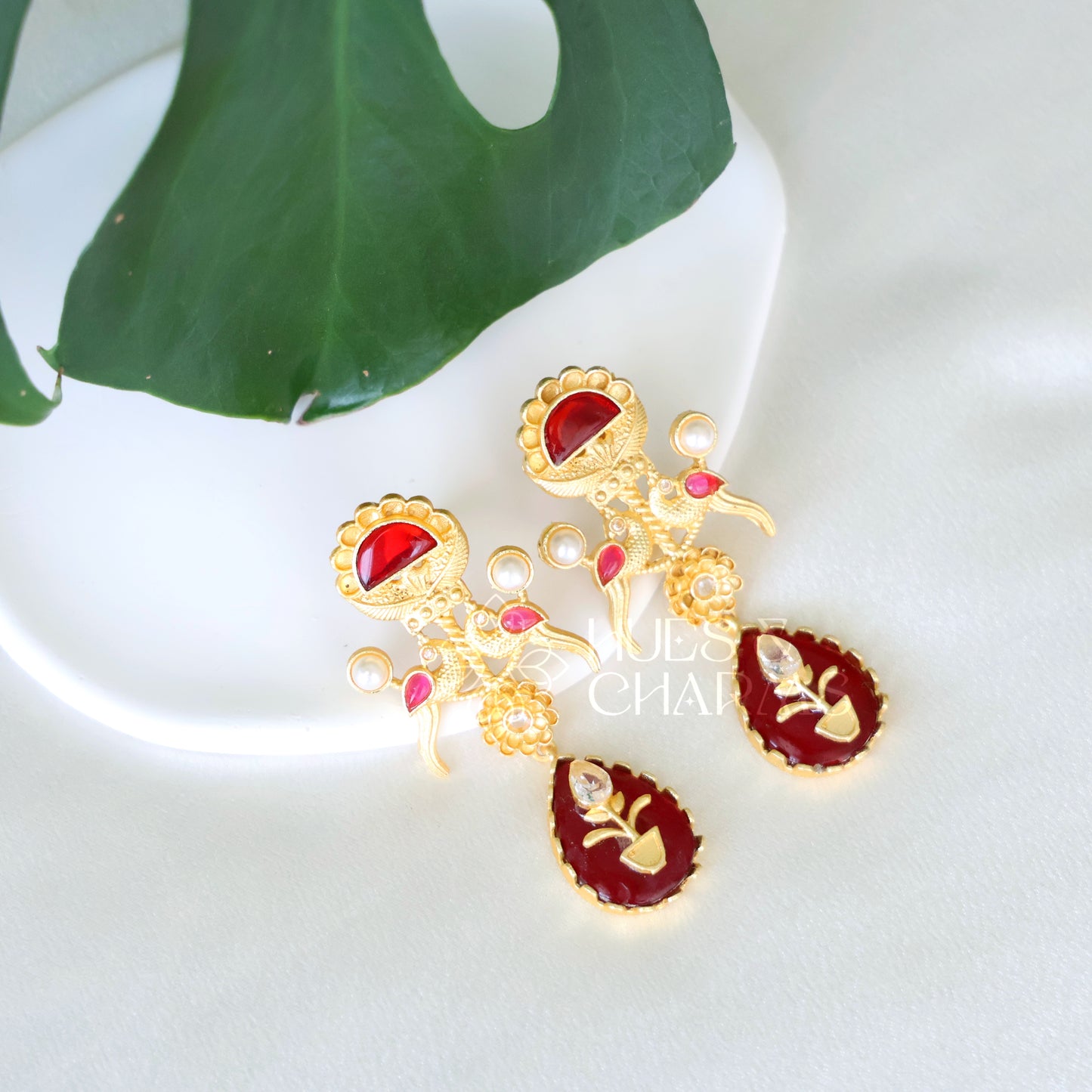 GOLDEN PEACOCK EARRINGS WITH PEARLS (COLOURS AVAILABLE)