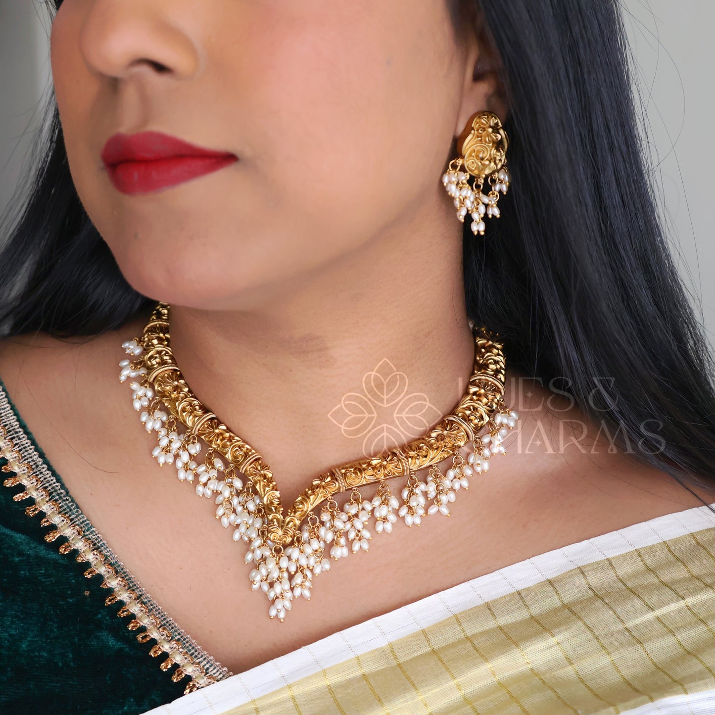 GOLDEN STATEMENT RICE PEARLS NECKLACE SET