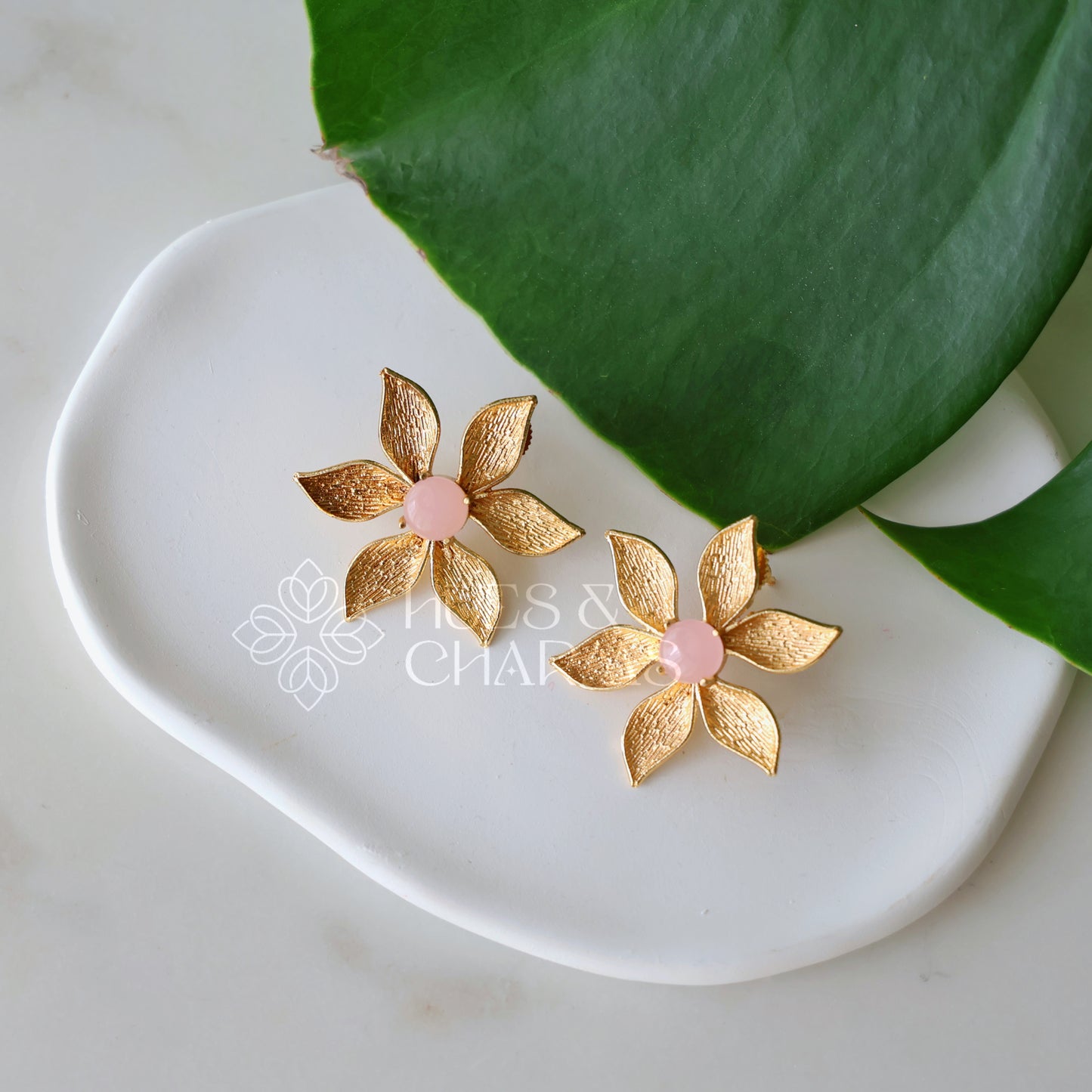 GOLDEN GLOSSY VALENCIA PETAL STUD EARRINGS (COLOURS AVAILBLE )