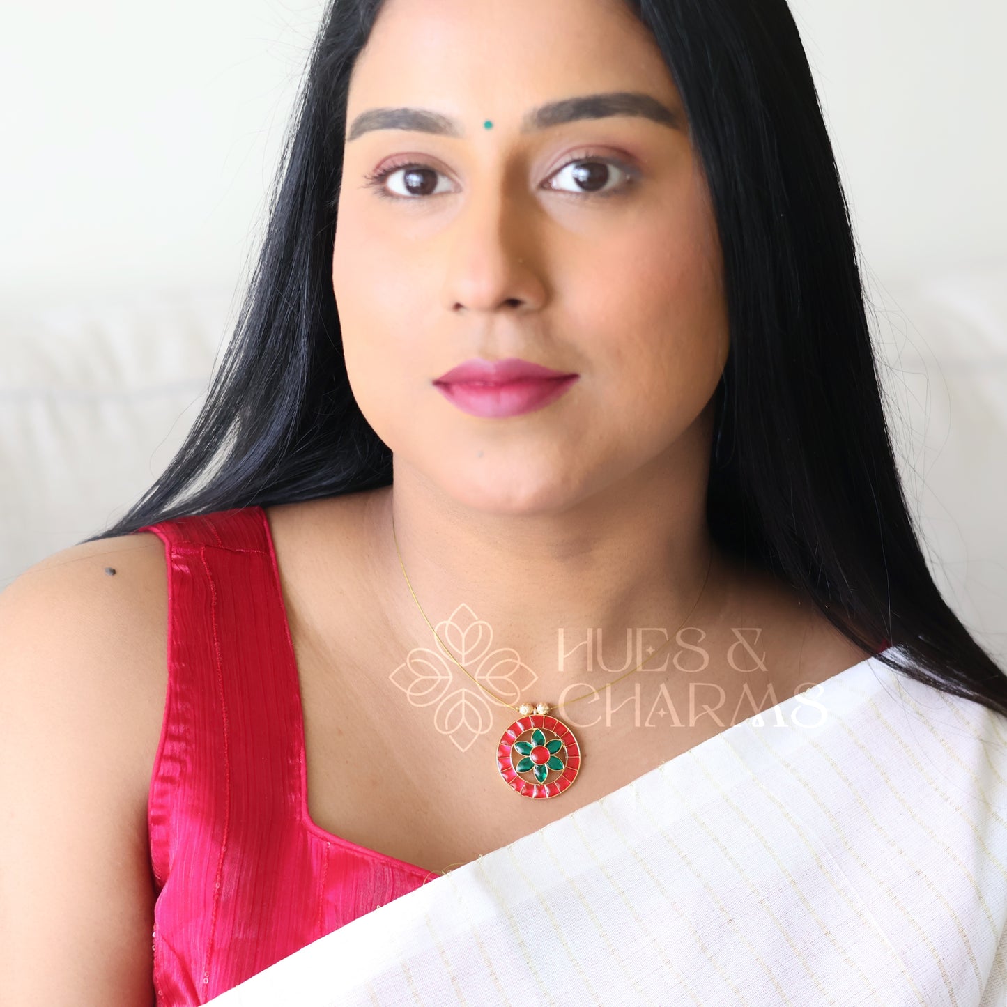 ETERNAL BLOOM FLOATING NECKPIECE- PINK AND GREEN