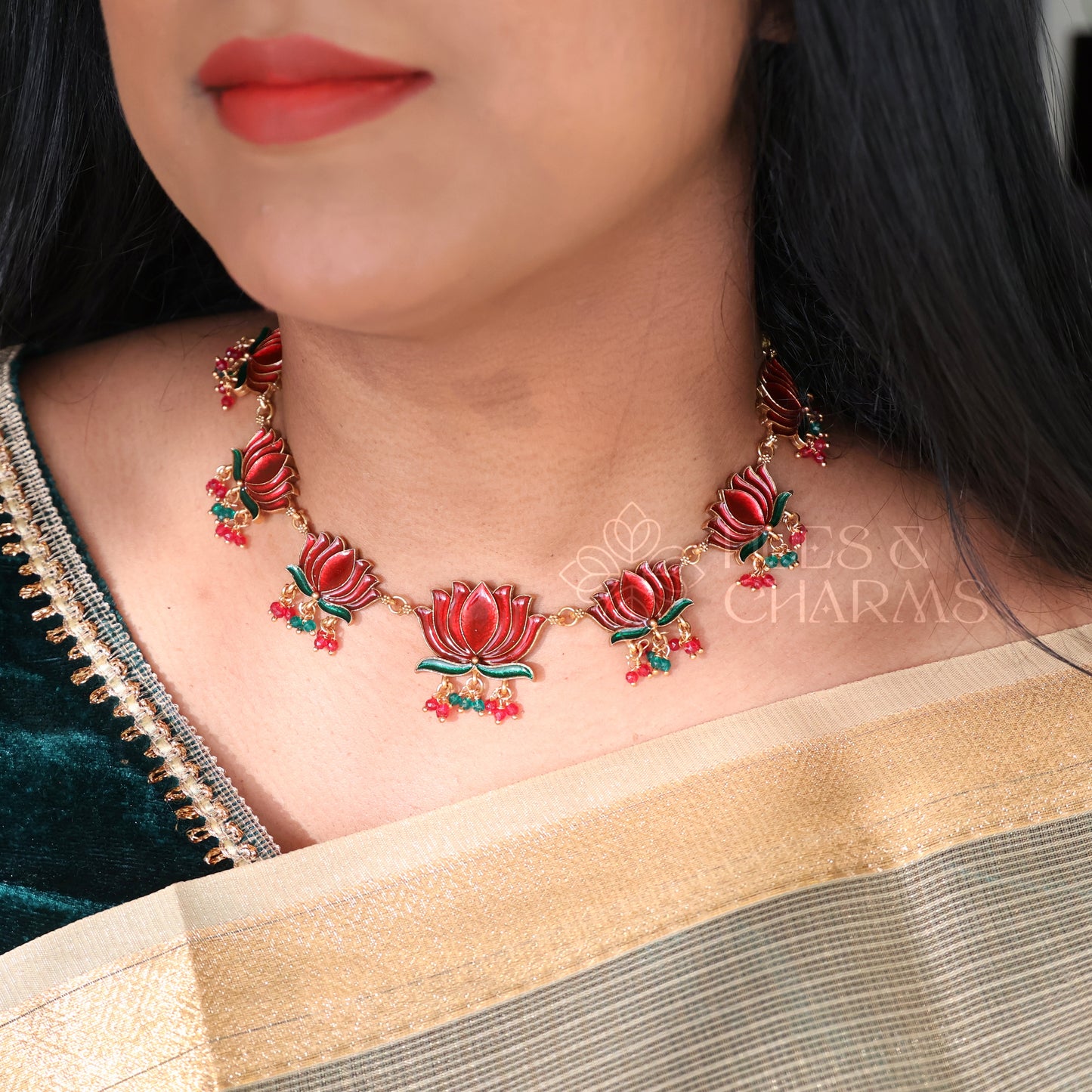 LOTUS ENAMEL GUTTAPUSALU NECKLACE SET(OPTIONS AVAILABLE)