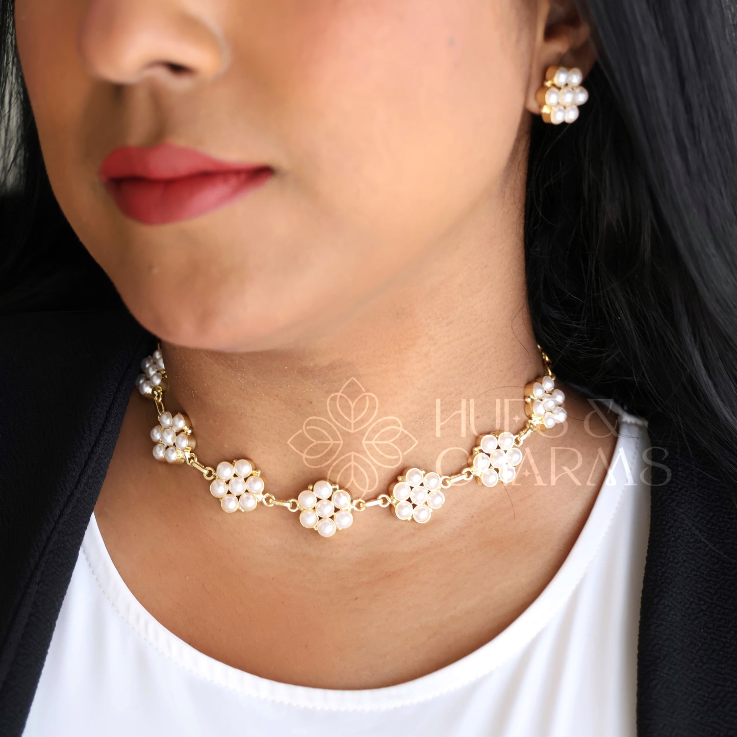 GOLDEN BLOOMING PEARL NECKLACE SET