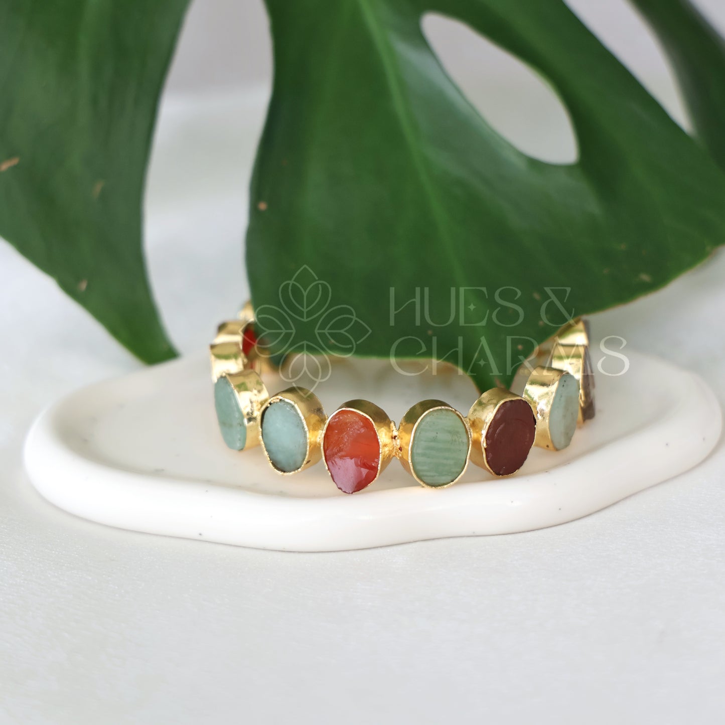 GOLDEN BOLD RAW STONE BANGLE BRACELET (COLOURS AVAILABLE)