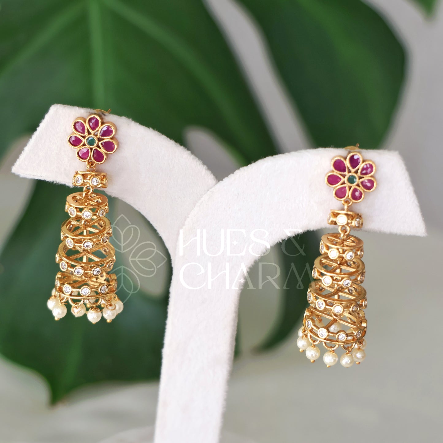 GOLDEN SPIRAL JHUMKA WITH PEARLS (COLOURS AVAILABLE)