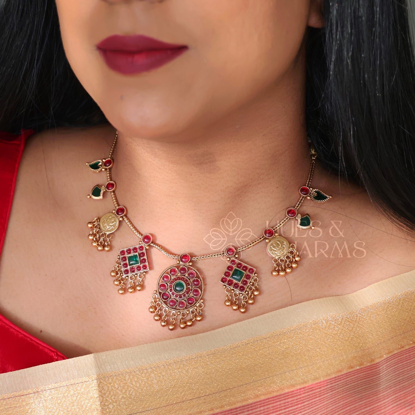 STATEMENT PALAKKA AND KASHU COIN FUSION NECKLACE SET