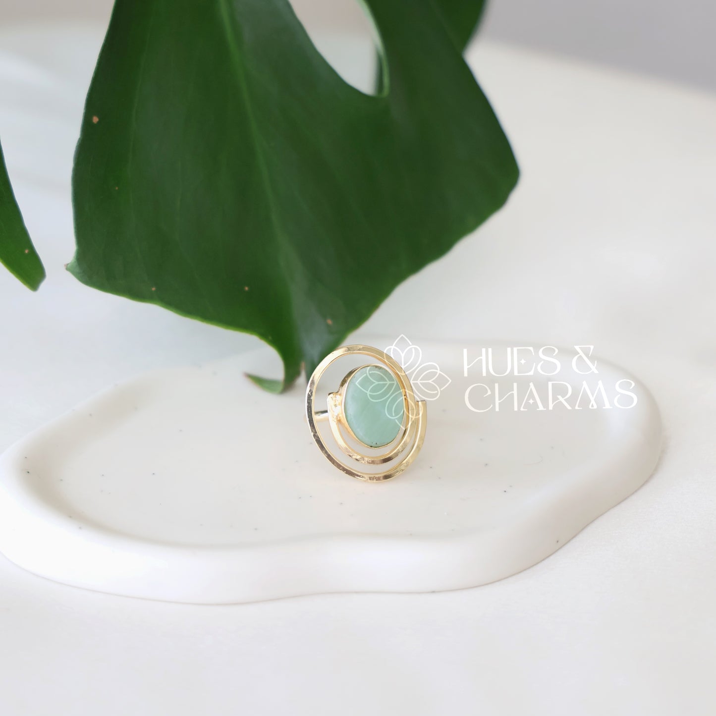 GOLDEN SPIRAL RAW STONE ADJUSTABLE RING (COLOURS AVAILABLE)
